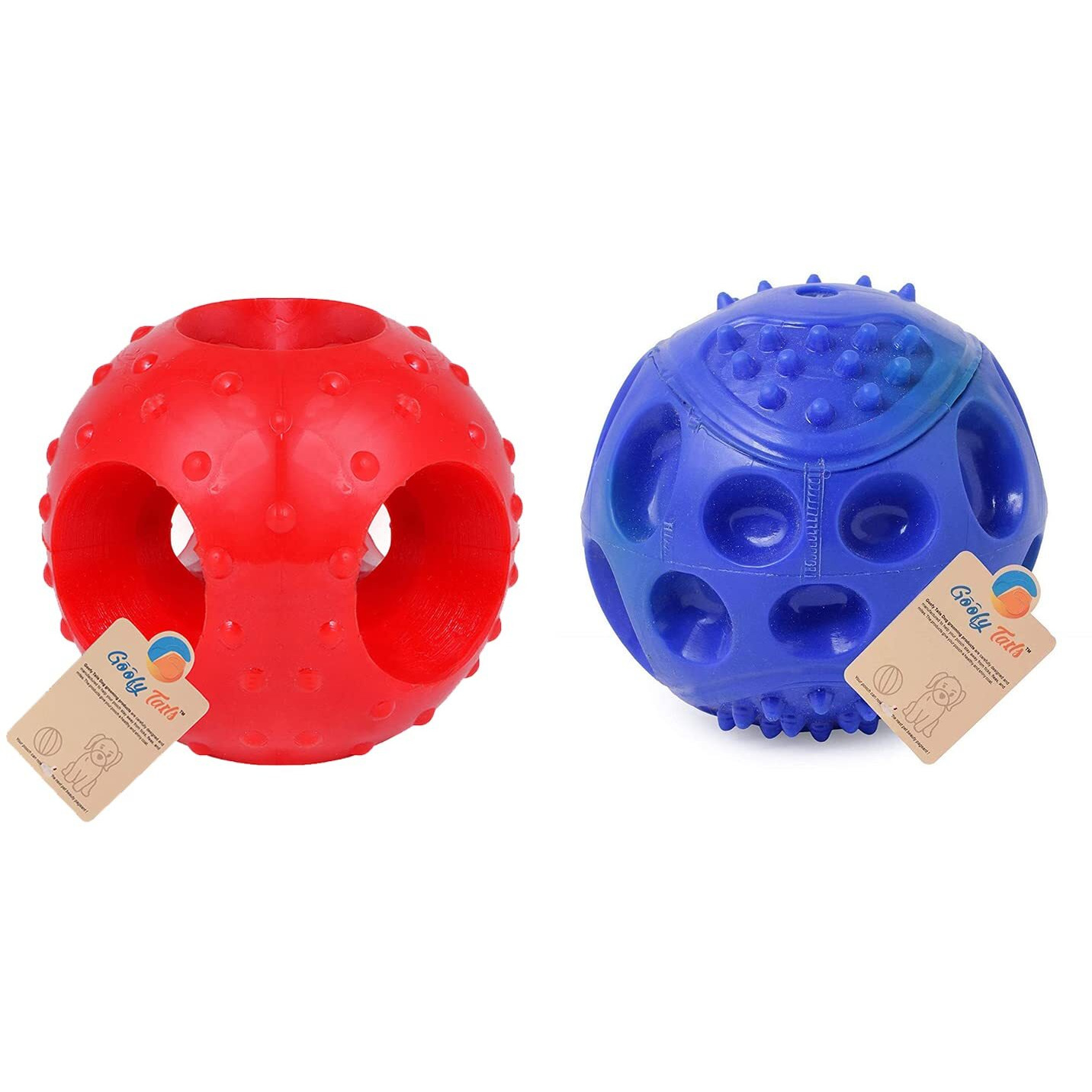 Goofy Tails Dog Ball Dog Toys Combo (4 Balls Combo)| Hole Dog Ball + Dog Spike Ball + Dog Tennis Ball + Hard Squeaky Rubber Ball for Dog| Toys for Dogs for All Breeds| Dog Toy Ball for Dogs