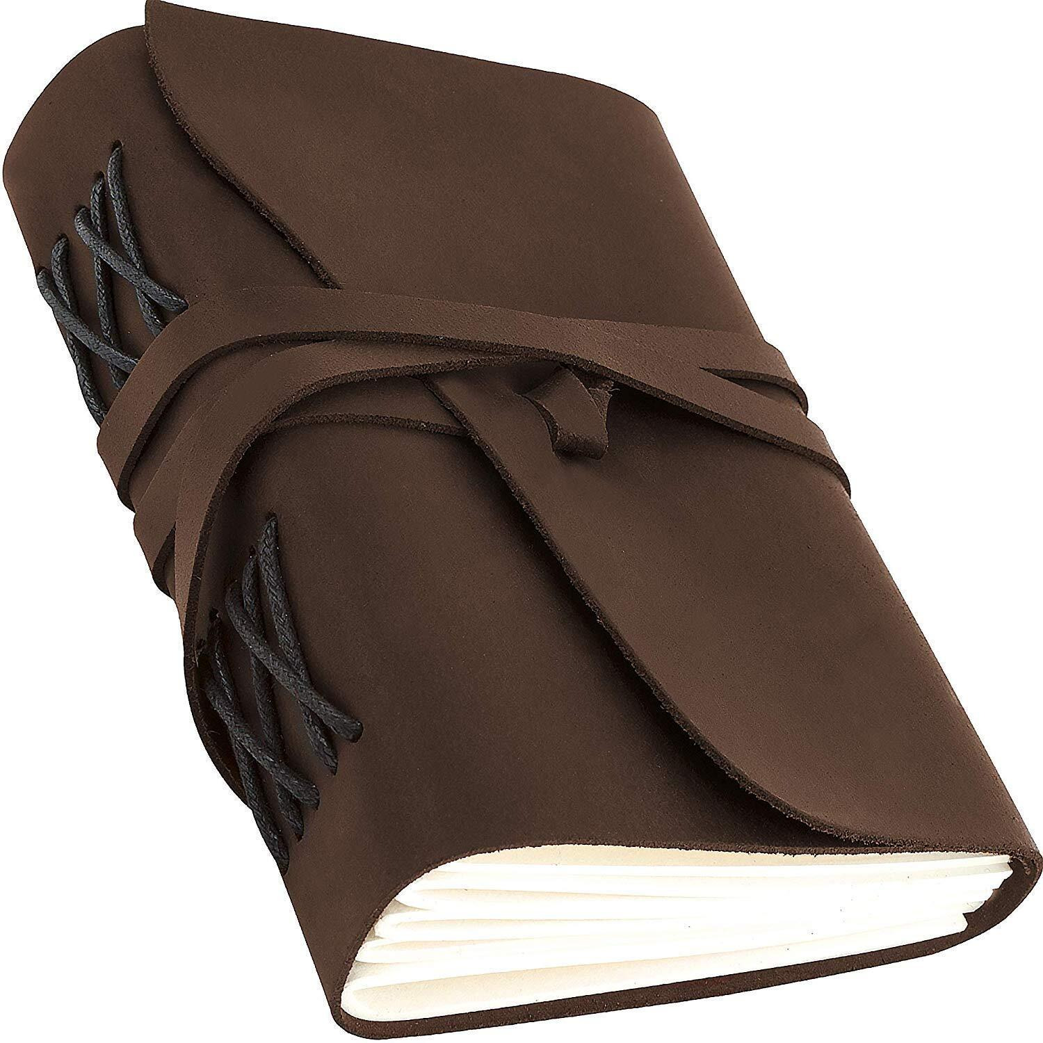 RJKART Handcrafted Leather Cover Writing Diary with Belt Lock Notebook Journal Unruled Smooth White Paper Notepad Sketchbook Personal Diaries for Men Women - Brown, 5x7 Inch (200 Pages-120 GSM)