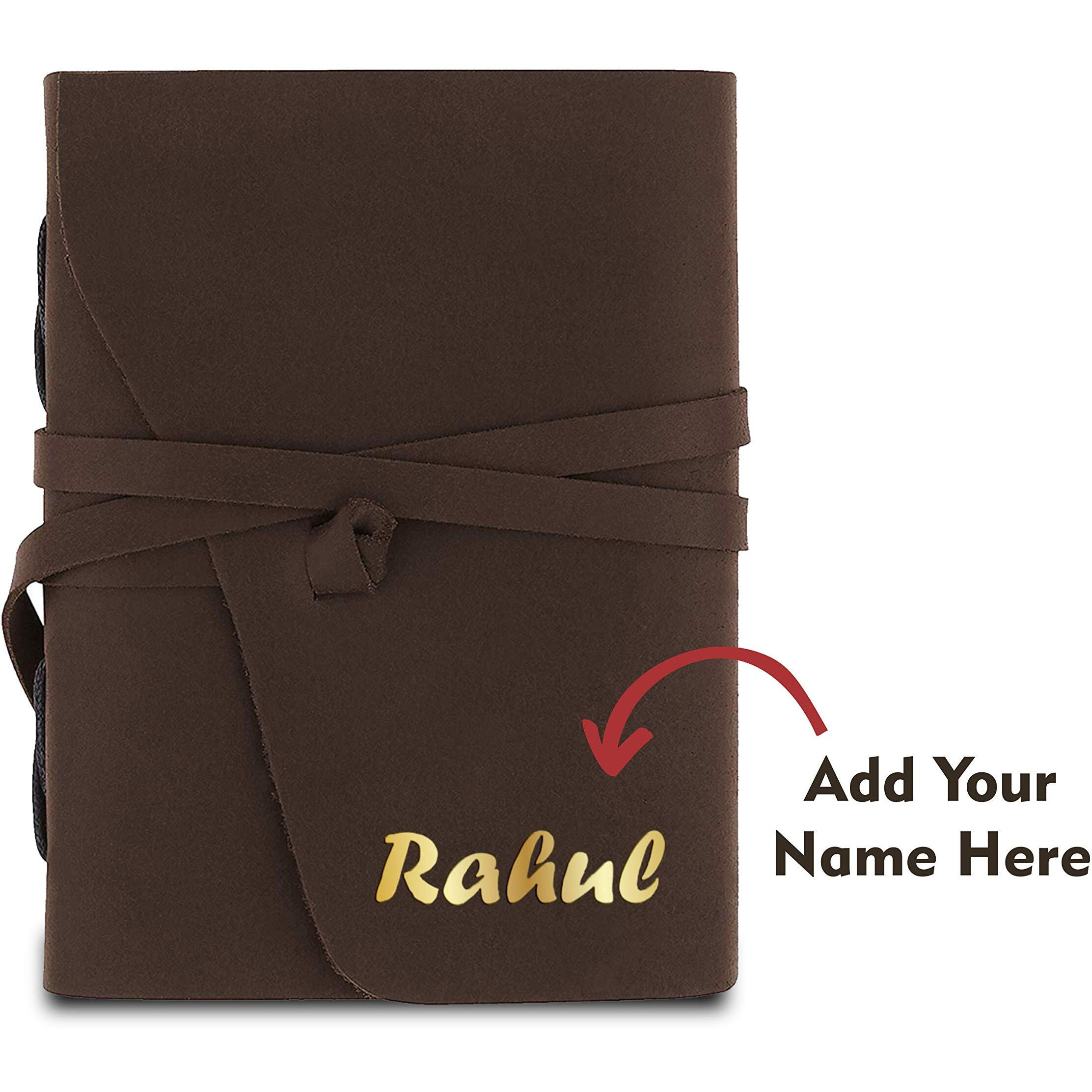 RJKART Handcrafted Leather Cover Writing Diary with Belt Lock Notebook Journal Unruled Smooth White Paper Notepad Sketchbook Personal Diaries for Men Women - Brown, 5x7 Inch (200 Pages-120 GSM)