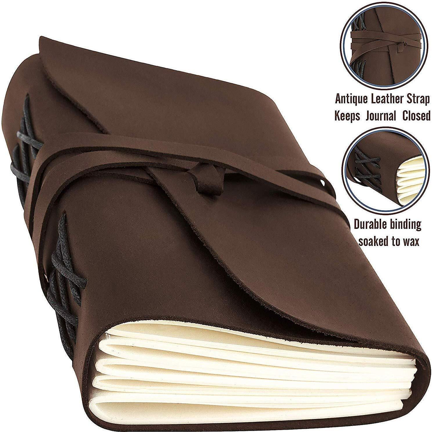 RJKART Handcrafted Leather Cover Writing Diary with Belt Lock Notebook Journal Unruled Smooth White Paper Notepad Sketchbook Personal Diaries for Men Women - Brown, 5x7 Inch (200 Pages-120 GSM)
