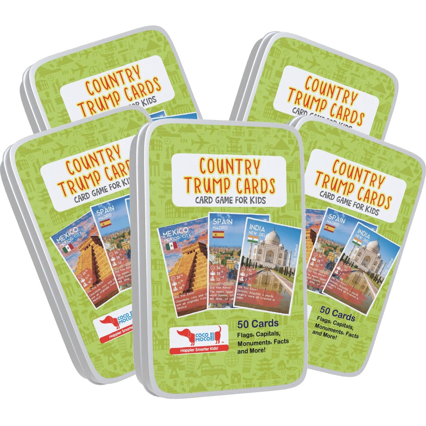 CocoMoco Kids Birthday Return Gifts For Kids Bulk Pack Of 5 Pcs Country Trump Card Game Game Gifts Under 300 For Boys Girls Age 6-8 Yrs 8-12 Years, Learn Flags, Geography Map Educational Learning Toys