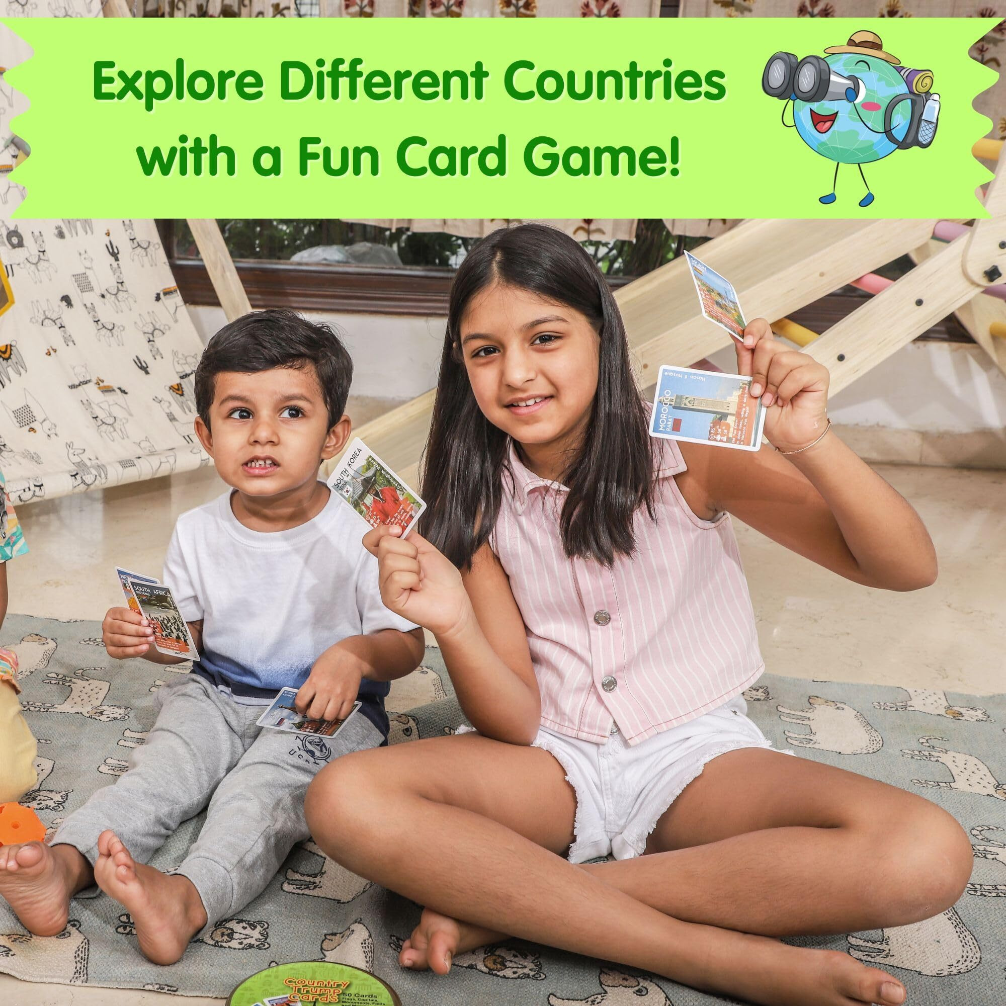 CocoMoco Kids Birthday Return Gifts For Kids Bulk Pack Of 5 Pcs Country Trump Card Game Game Gifts Under 300 For Boys Girls Age 6-8 Yrs 8-12 Years, Learn Flags, Geography Map Educational Learning Toys