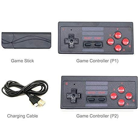 GSH Plug and Play Wireless HD 1080p TV Video Game for Kids (8 Bit Retro Built-in Games) for up to 2 Players HDMI Game Stick Dongle (Multicolor)