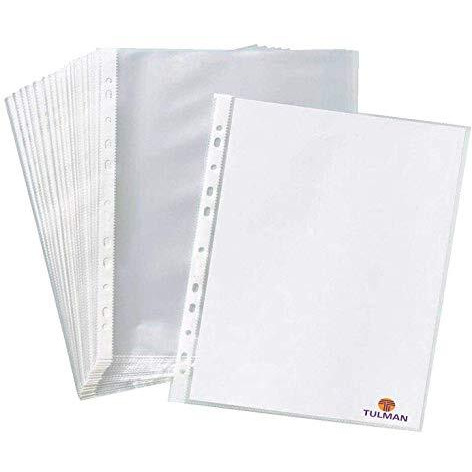 TULMAN 50Pcs Transparent A4 Size Document Sleeves 150 Micron Thickness Leaf Waterproof Clear Sheet Protector 11 Holes Punched Ring Files