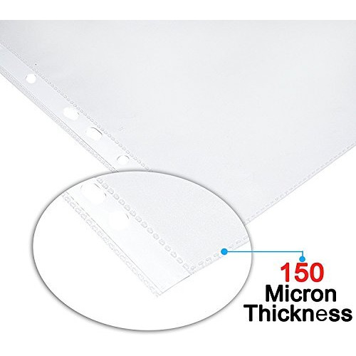 TULMAN 50Pcs Transparent A4 Size Document Sleeves 150 Micron Thickness Leaf Waterproof Clear Sheet Protector 11 Holes Punched Ring Files