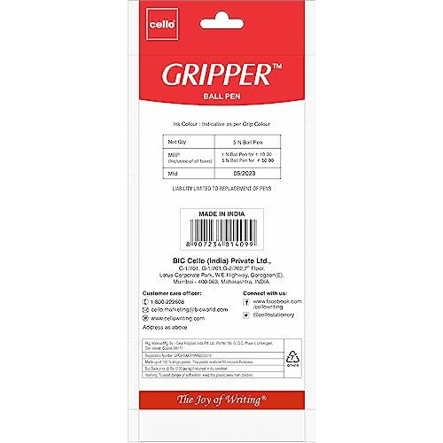 Cello Gripper-1 Ball Pen, Blue - Pack of 5