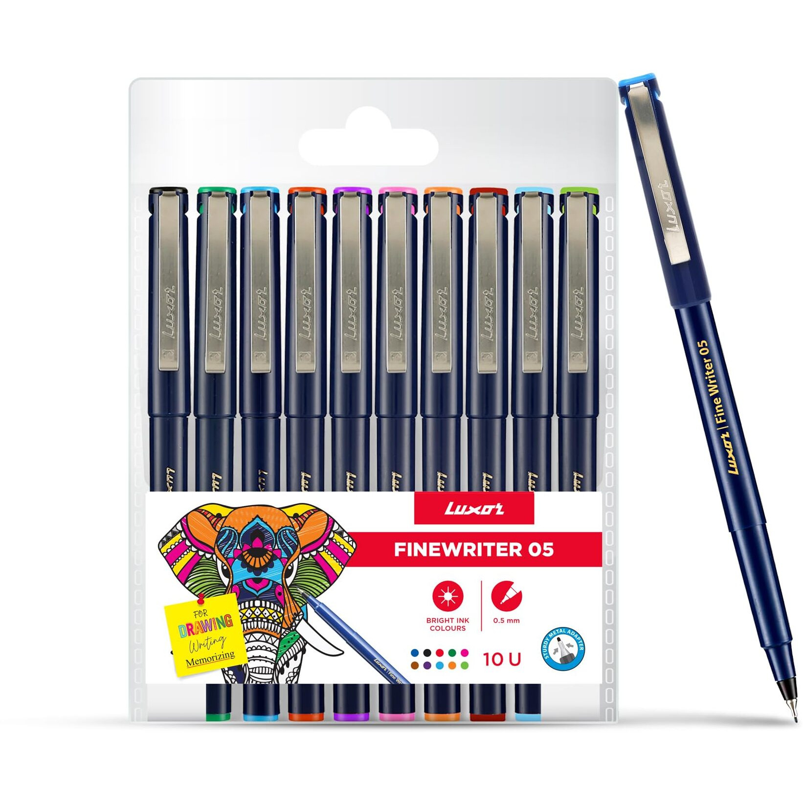 Luxor Finewriter 05 | Assorted Colour | Pack 0f 10 | Perfect for School, Home & Office | Ideal for Professionals & Students