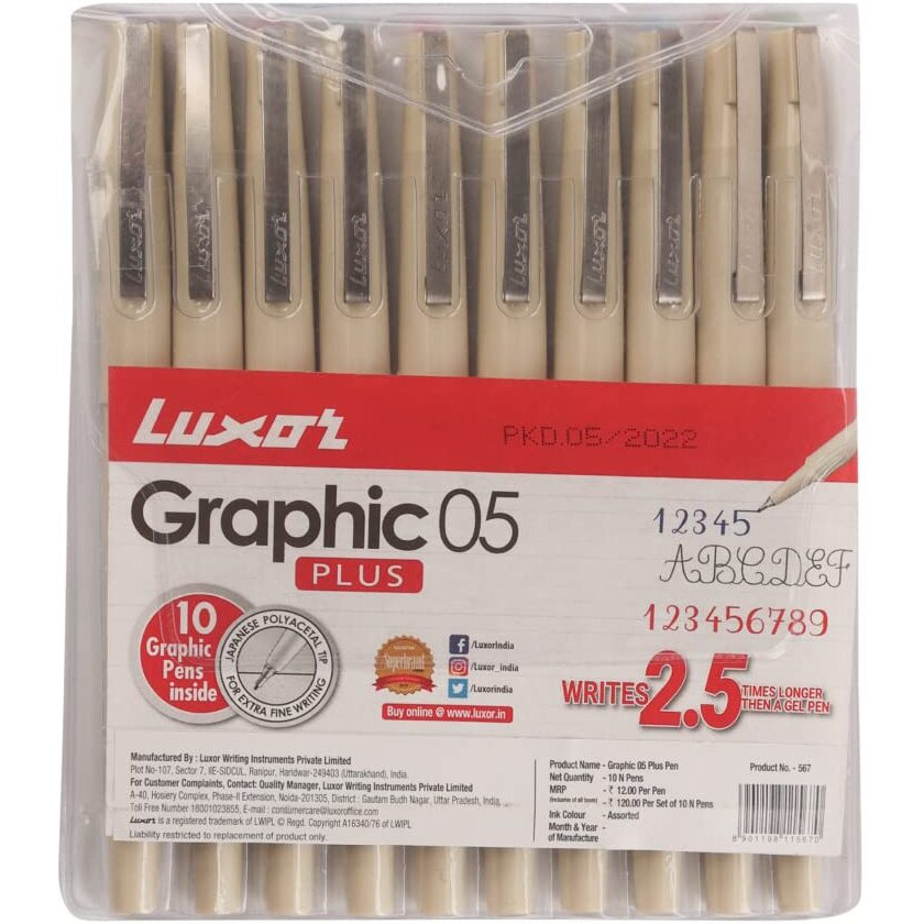 Luxor Graphic Micro Pen Assorted Bopp Pouch (pack of 10 pen)