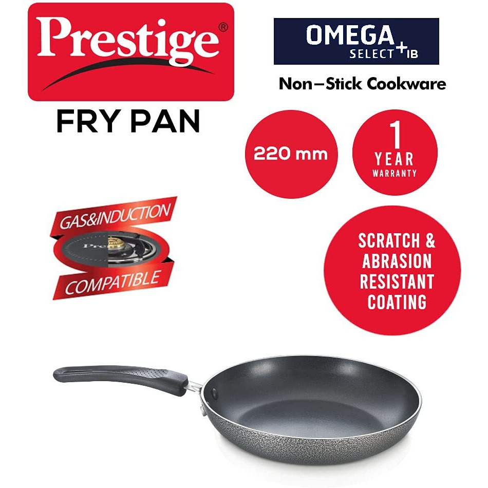 Prestige Omega Select Plus 20cm Non-Stick Fry Pan | Gas & Induction Compatible | Scratch Resistant & Metal Spoon Friendly | Sturdy Handles
