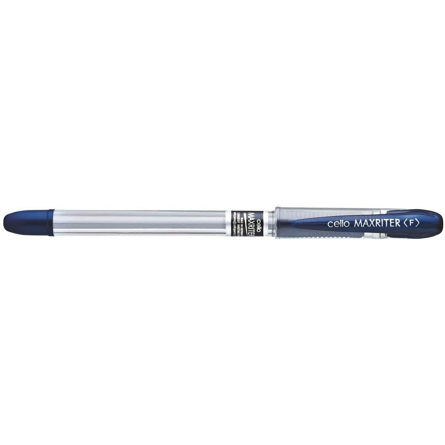 Cello Maxriter Ball Pen | Pack of 10 | Blue Ball Pens | Lightweight Ball Pens for Pressure Free & Fine Writing | Elasto Grip for Comfort | Ball Pens with Lubriflow Ink System Pens