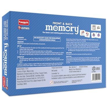 Funskool Board Games, Memory Front And Back, Educational Matching Picture Game For Children, Kids & Family, 1 - 4 Players, Ages 5 Years And Above