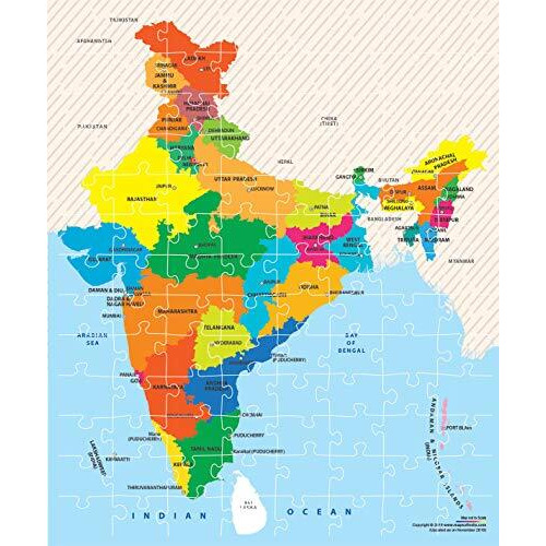 Funskool - Play & Learn India Toy Map, Educational, 104 Pieces, Puzzle, For 6 year Old kids And Above, Multi Color