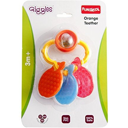 Giggles Funskool Plastic-Orange Teether,Teether For Babies To Sooth Their Gums,Easy To Grasp And Chew With Rattle Sounds,3 Months&Above,Infant Toys