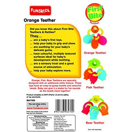 Giggles Funskool Plastic-Orange Teether,Teether For Babies To Sooth Their Gums,Easy To Grasp And Chew With Rattle Sounds,3 Months&Above,Infant Toys