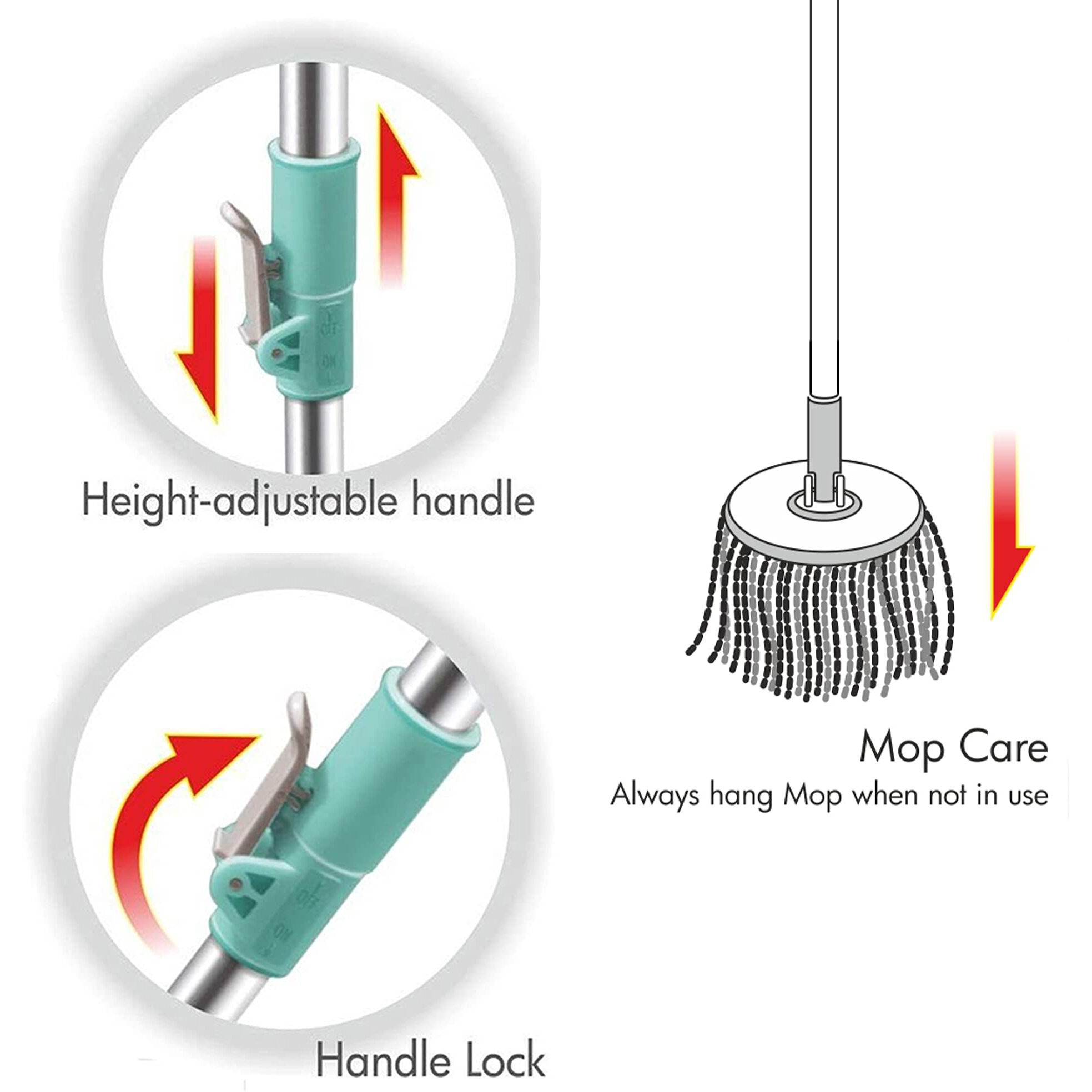 Spotzero By Milton Spin Mop Spares Set Handle with Microfibers Refill(Compatible with Prime, E-Elite, Classic, Ace Mops) Aqua Green