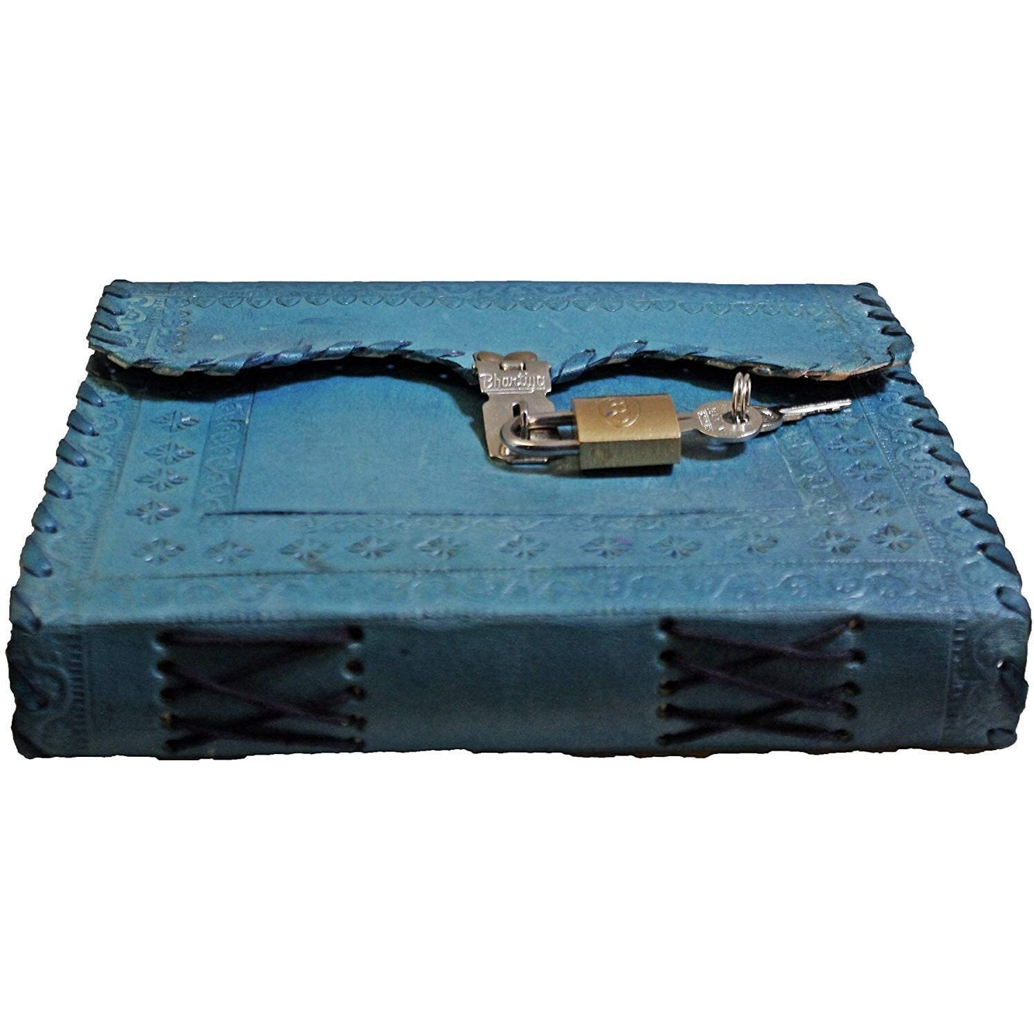 Habeeb Bags Antique Handmade Leather Bound Journal Regular Diary/Personal Organiser Memoir For Men And Women With Lock And Key (Ocean Blue), 200 Pages