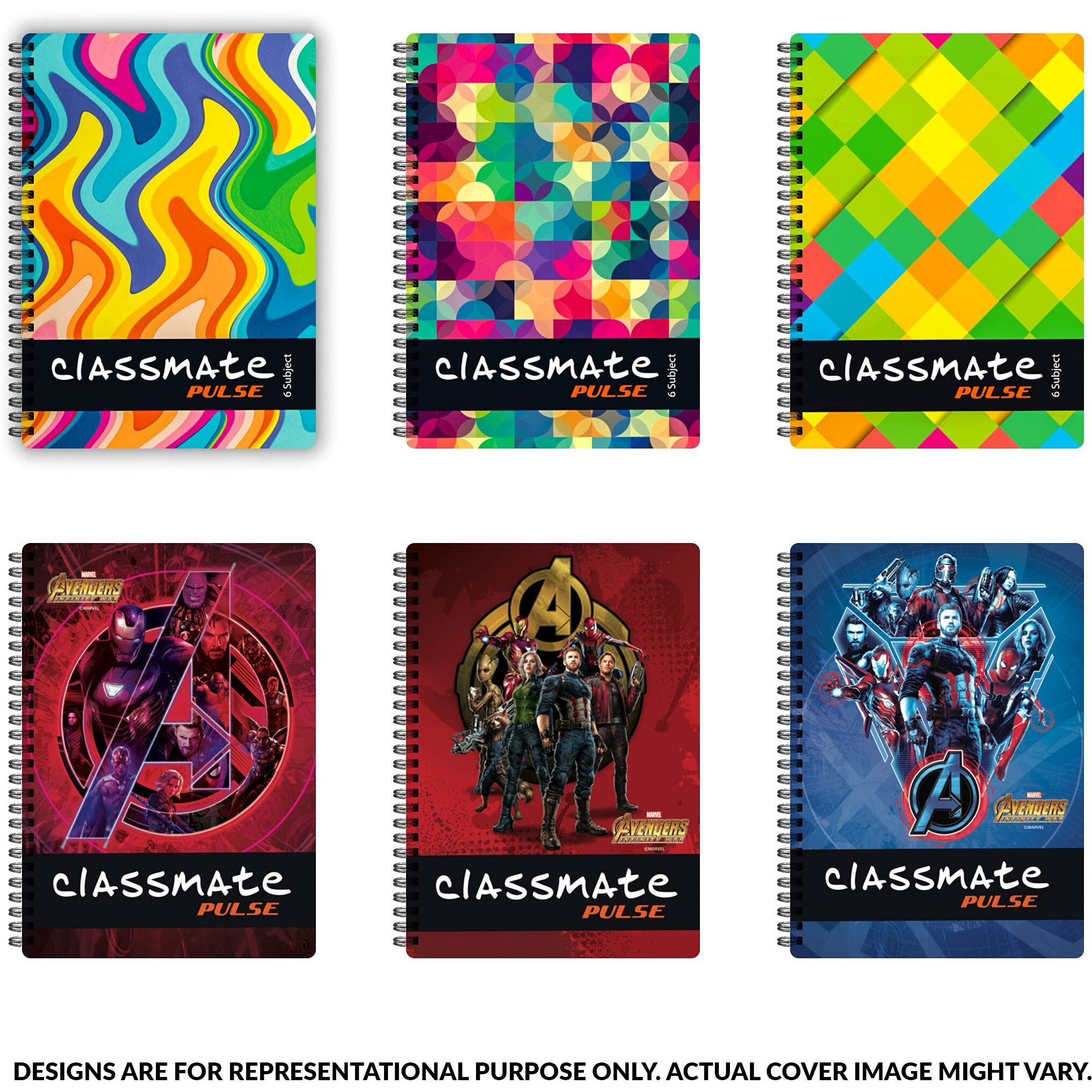 Classmate Pulse 6 Subject Spiral Notebook - Pack of 3 | Unruled | 300 Pages |A4-29.7cm x 21.0cm | Attractive Cover Designs | Soft Cover |Notebooks for College Students
