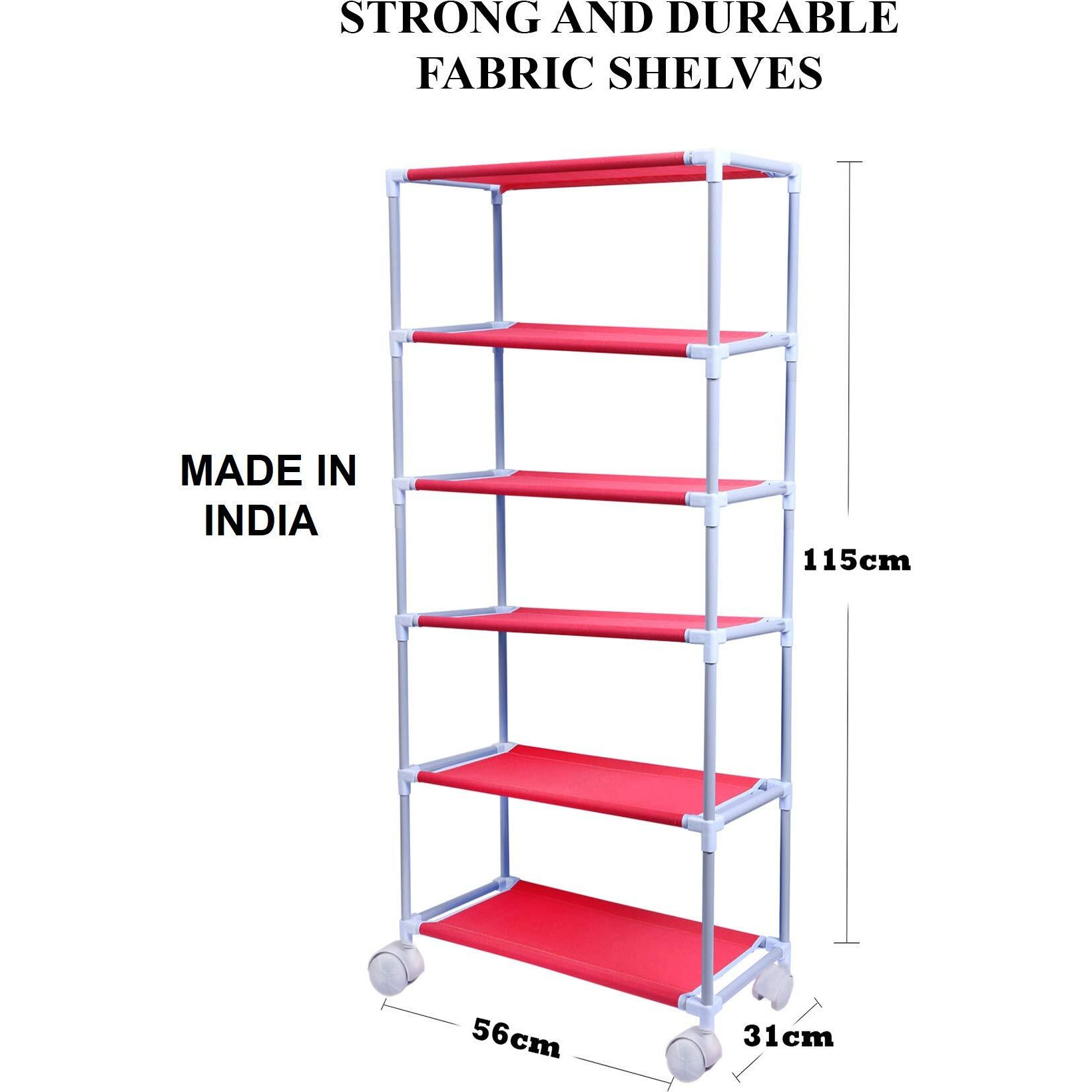 Little One S | 5 Shelves Baby Foldable Wardrobe | Jungle Red (Made In India) - Fabric