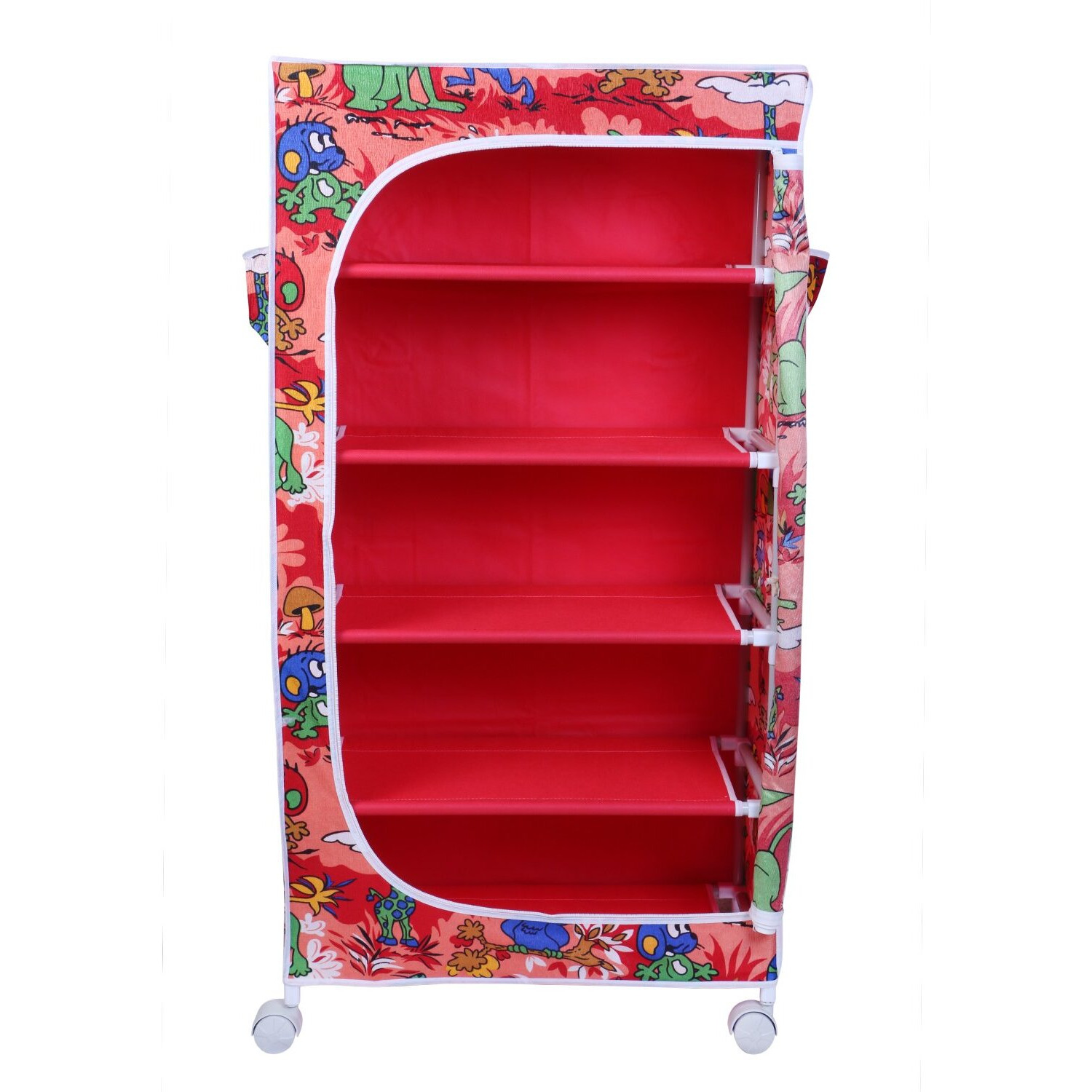 Little One S | 5 Shelves Baby Foldable Wardrobe | Jungle Red (Made In India) - Fabric