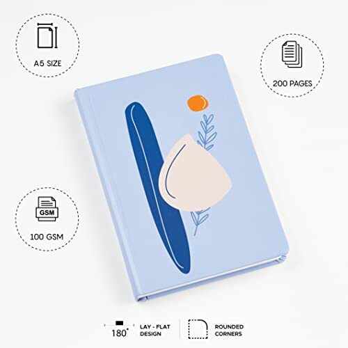 FACTOR NOTES Hardbound Notebook 100 GSM|A5|3 Bookmarks|200 Pages|Inner Pocket|Dot-Grid (The Blue Sunset)