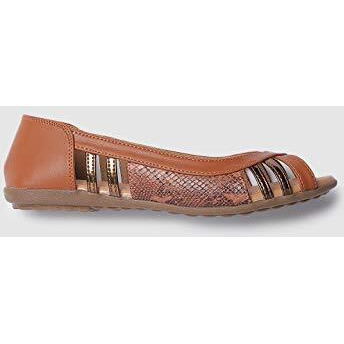 Marc Loire Women s Tan Peep Toe Slip-On Flats Ballerina Shoes, 6 UK