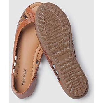 Marc Loire Women s Tan Peep Toe Slip-On Flats Ballerina Shoes, 6 UK