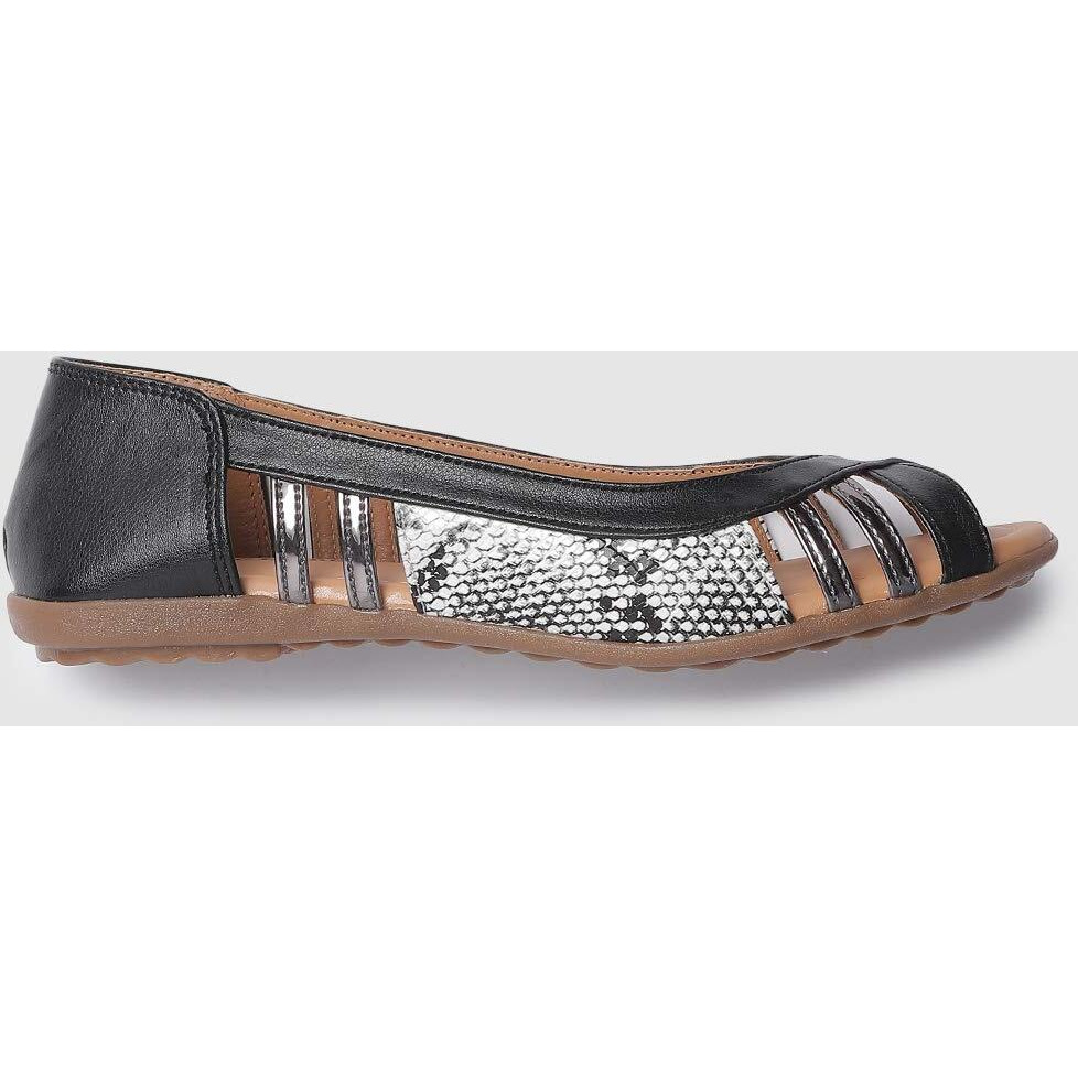 Marc Loire Women s Black Peep Toe Slip-On Flats Ballerina Shoes, 6 UK