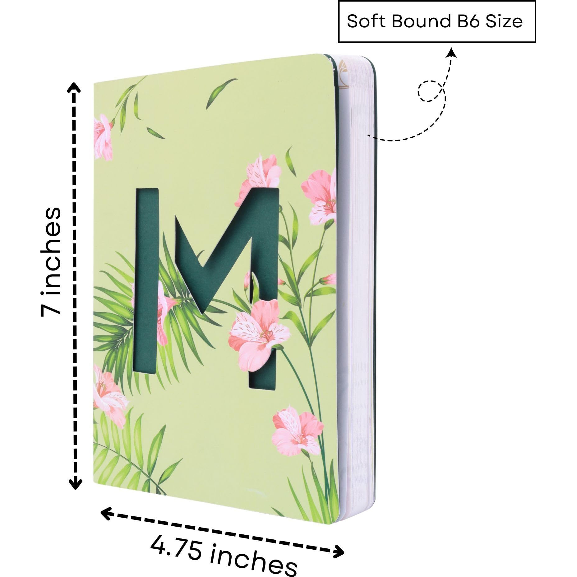 DOODLE Initial M Lasercut Diary Soft Bound Notebook, B6 (6.69 X 4.72 X 0.5 Inches), 192 Pages, 80 GSM, Gift for Women