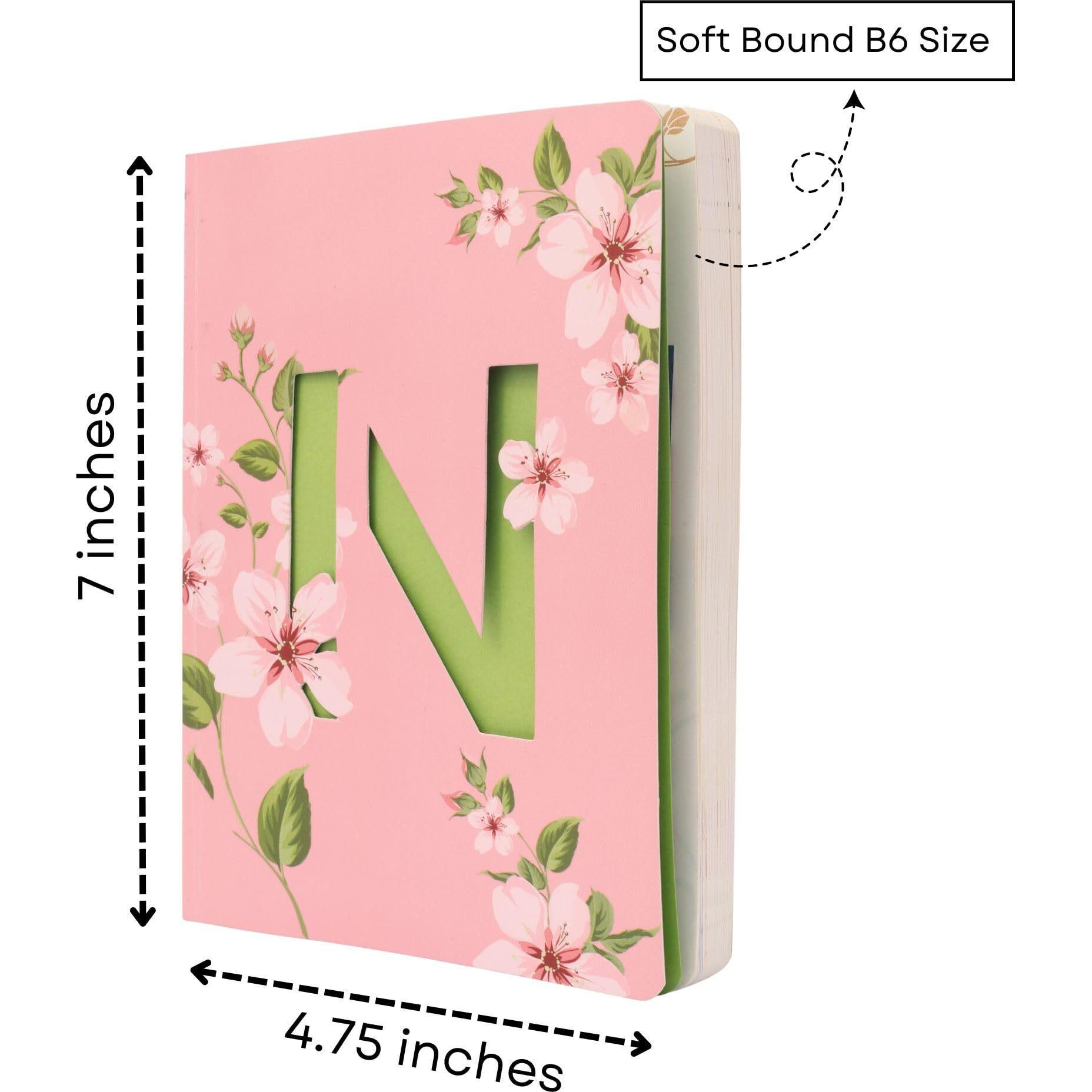 DOODLE Initial N Lasercut Soft Bound Diary (6.69 X 4.72 X 0.5-inches, 80 GSM, 192 Pages) Notebook for Girls