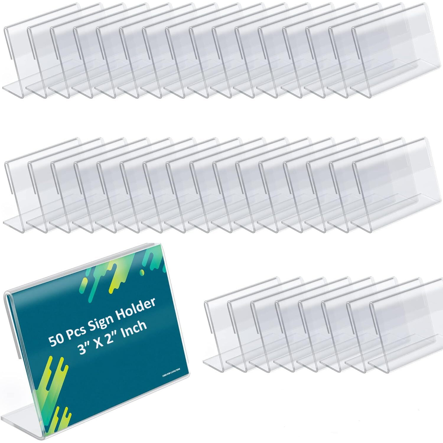 Shuban Acrylic Sign Holder L-Shape Acrylic Table Display Label Price Tag Name Card Holder Stands For School Office Counter Restaurants Supermarket (3 Inch W X 2 Inch H - 50Pcs)