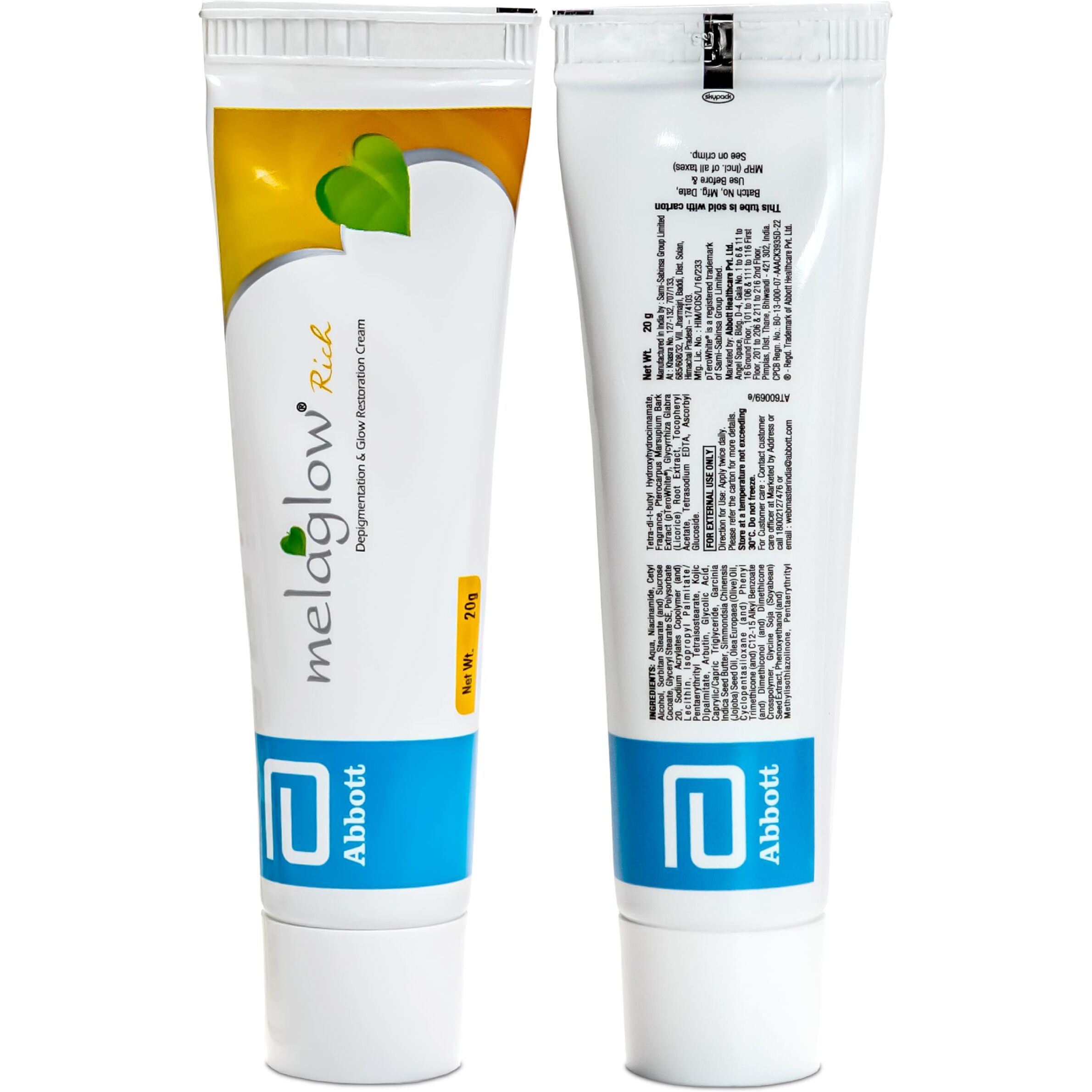 MELAGLOW Rich Depigmentation and Glow Restoration, Skin Brightening and Lightening Cream 20Gm, (Pack of1)