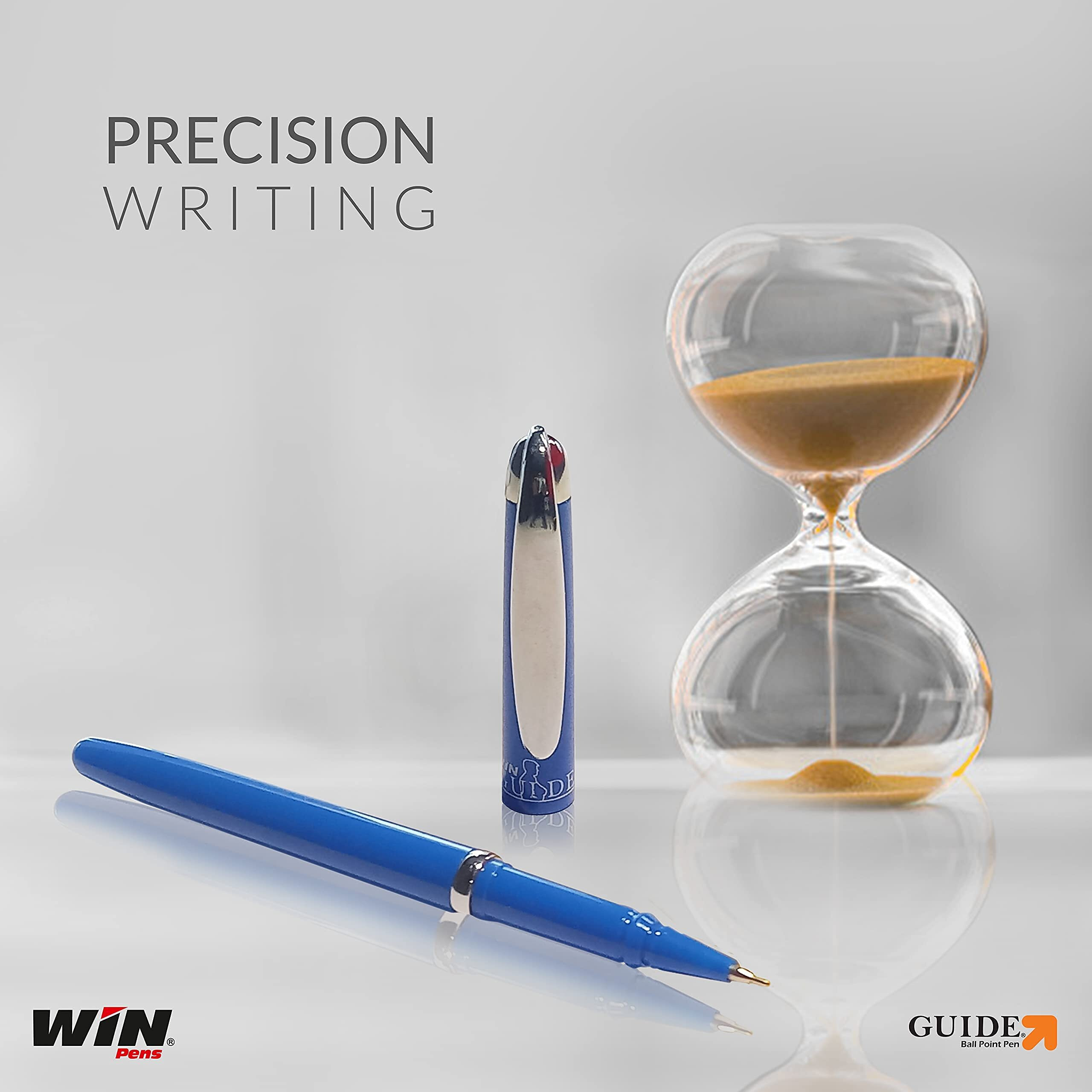 WIN Guide Ball Pens | 20 Blue Ink Pens | Premium Pens with Stylish Metallic Clip | 0.6 mm Tip | Lightweight Design Body | Refillable Pen | School, Office or Gifting | Premium