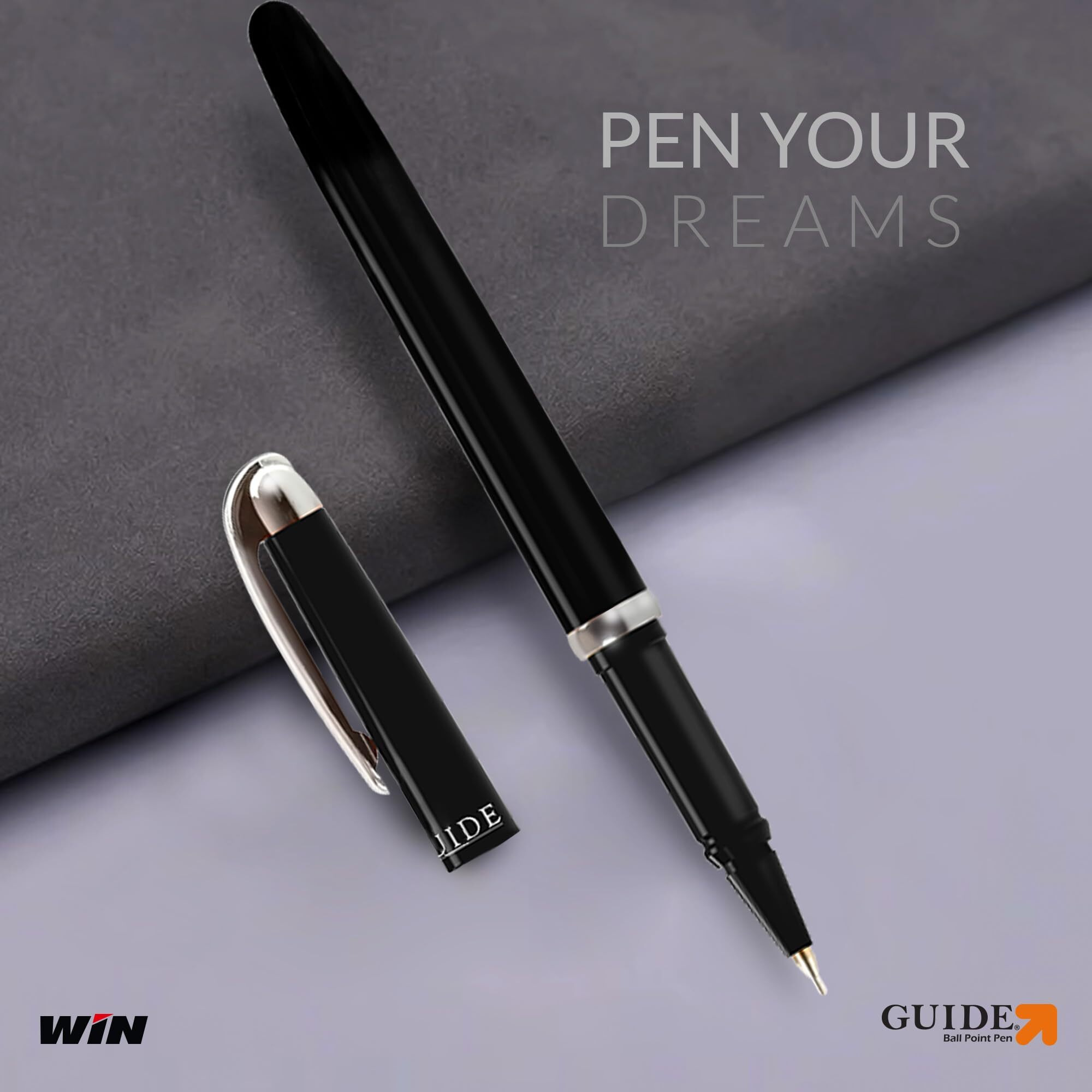 WIN Guide Ball Pens | 20 Black Ink Pens | 0.6 mm Tip for Smooth Writing | Refillable Pen | Ideal for Students & Exams | School,Office or Corporate Use | Premium Stick Ball Pens Set
