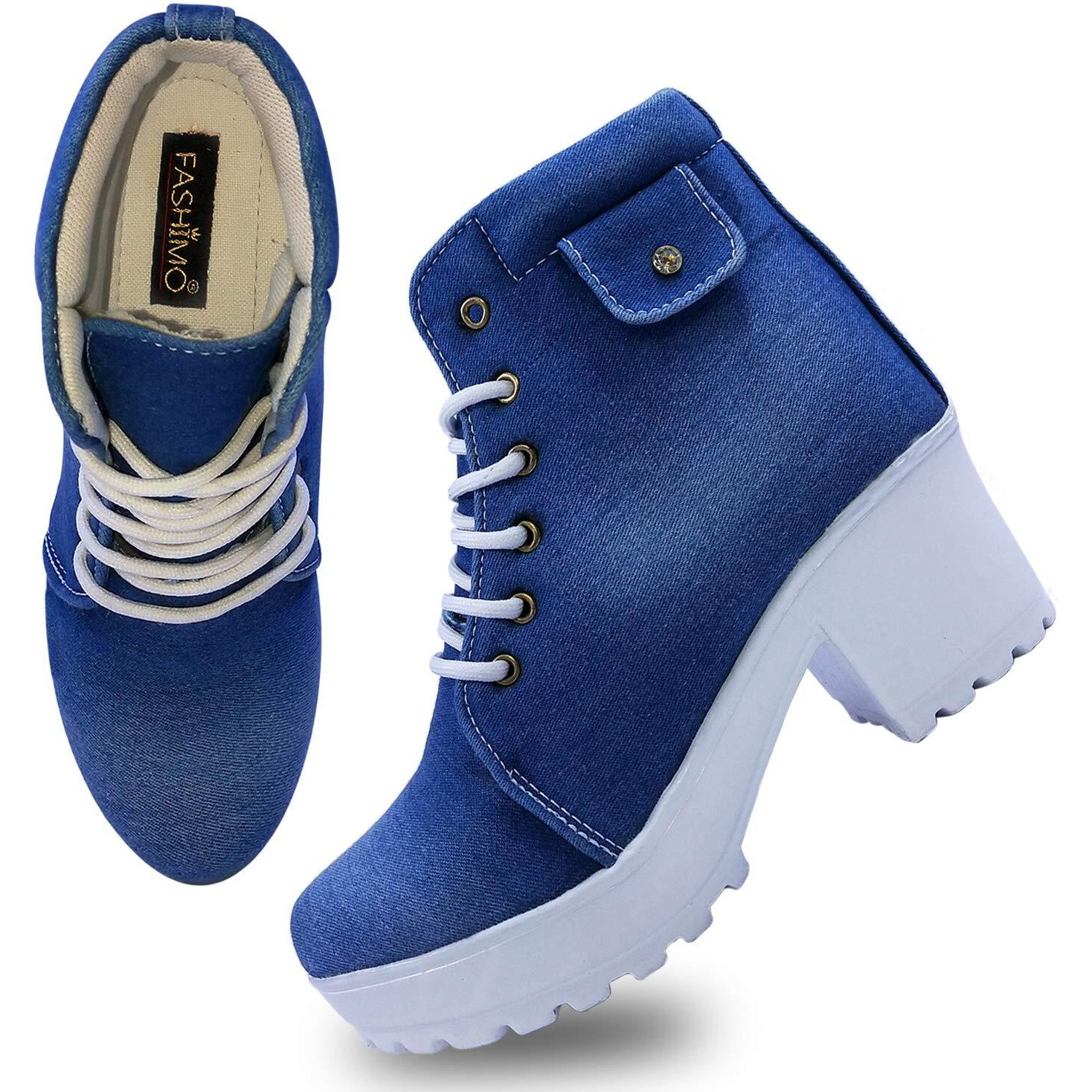 FASHIMO Women s Biker Boots (Blue Jeans, 3 UK/36 EU)