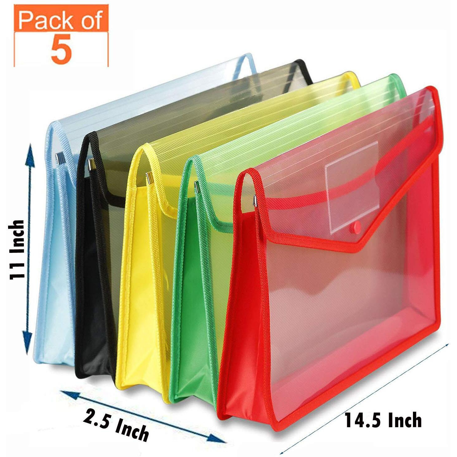 GreatDio Transparent Envelope Folder | Poly-Plastic A4 Documents File Storage Bag with Snap Button | Document Folder for A4 Size Certificates | Bag for Document (Set of 5)