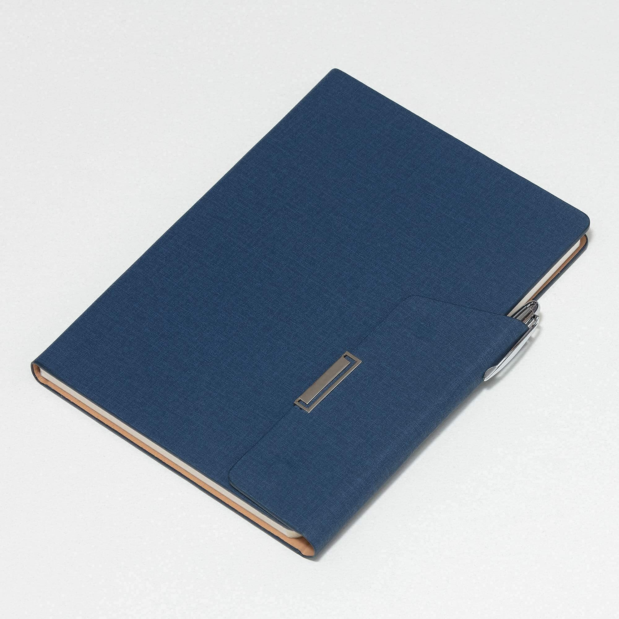 REGAL Signature A-5 PU Leather Business Notebook Diary Journal, Magnetic Flap Closure with sleek metal accessory,192 pages, 80 gsm (Indigo Blue)