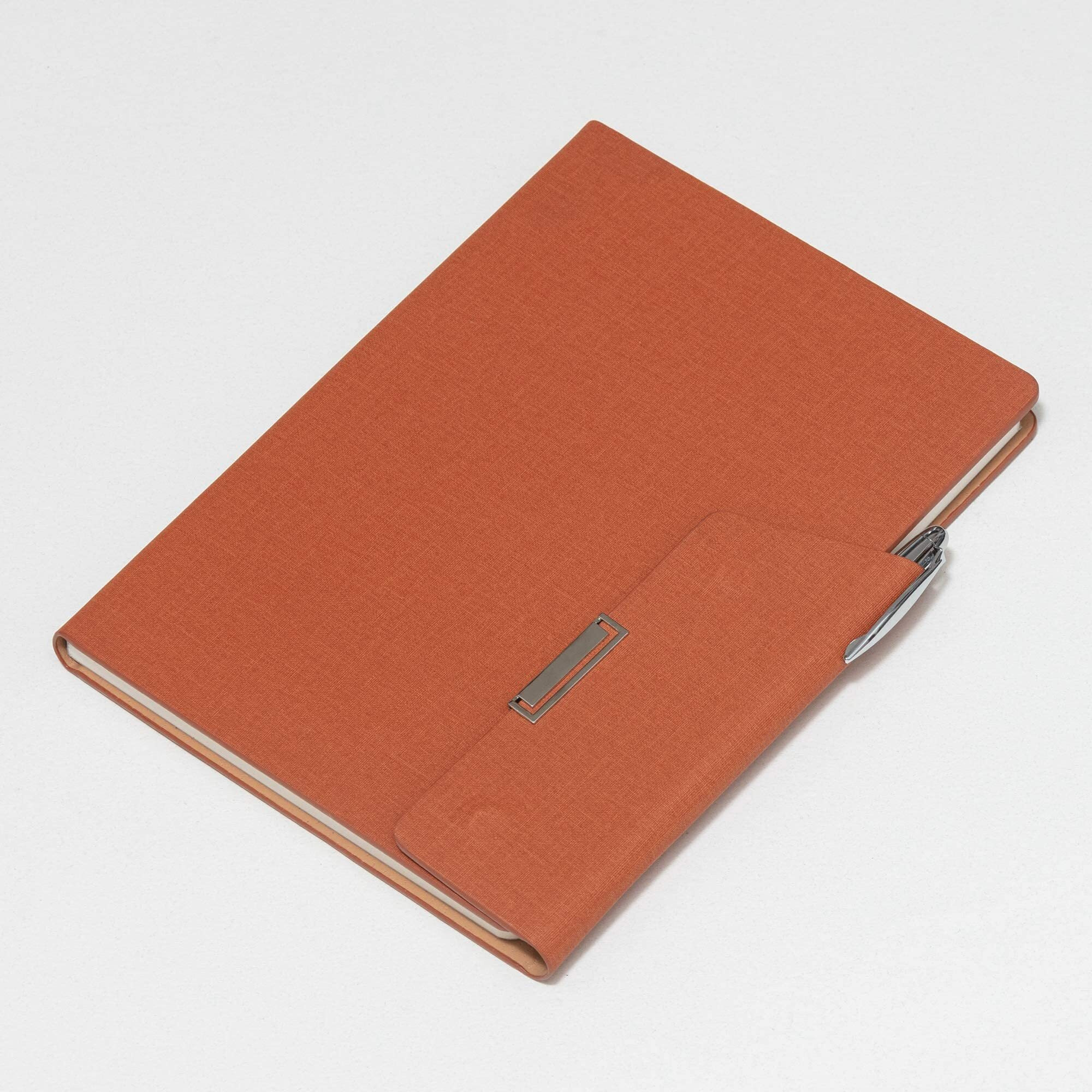 REGAL Signature A-5 PU Leather Business Notebook Diary Journal, Magnetic Flap Closure with sleek metal accessory,192 pages, 80 gsm (Sienna Brown)