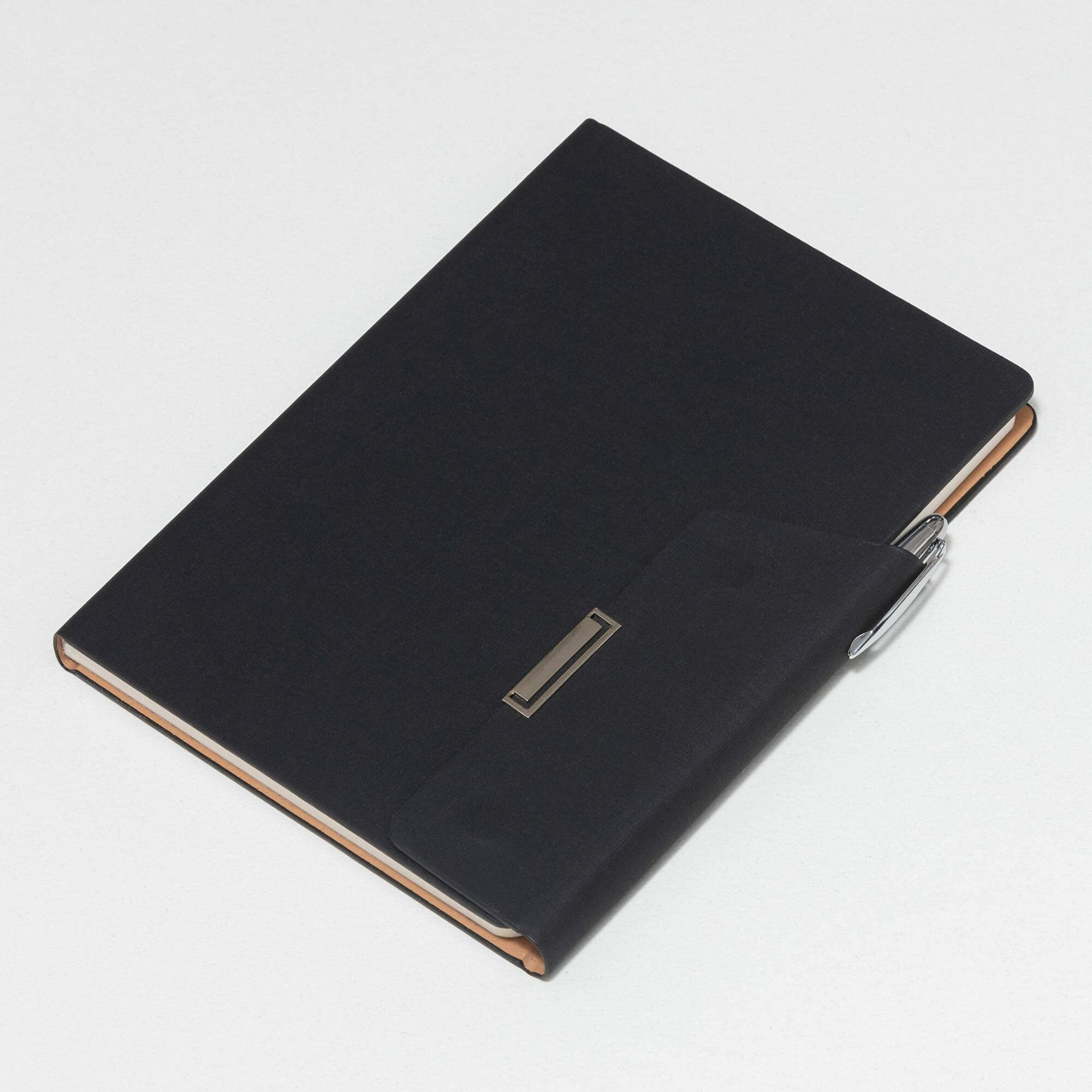REGAL Signature A-5 PU Leather Business Notebook Diary Journal, Magnetic Flap Closure with sleek metal accessory,192 pages, 80 gsm (Classic Black)