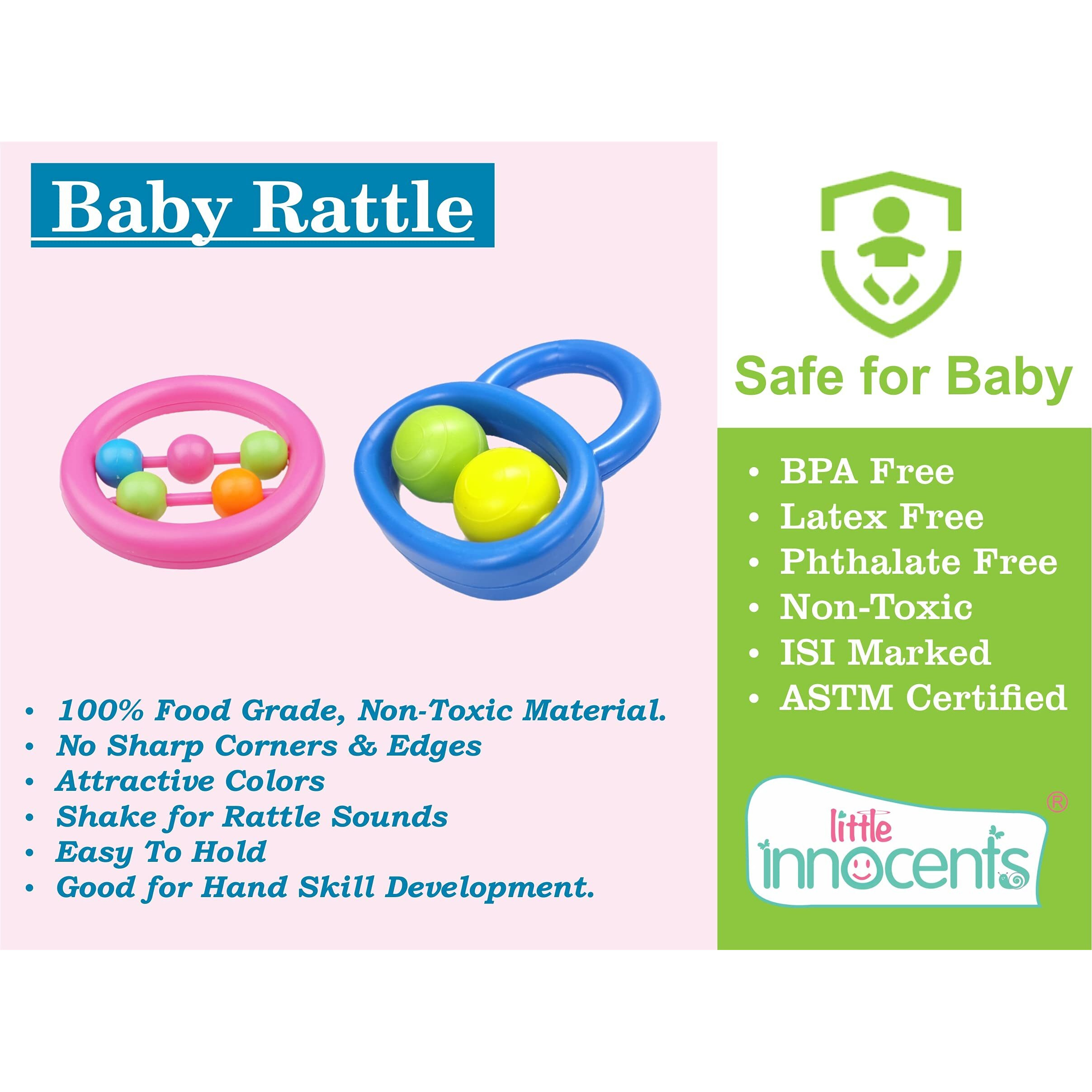 Little Innocents BPA-Free Non Toxic Colorful Plastic 2 Shake & Grab Rattles & 1 Soothing Key Teether for Babies & Infants, Early Age Toys for New Borns(3Pcs-Multicolor)