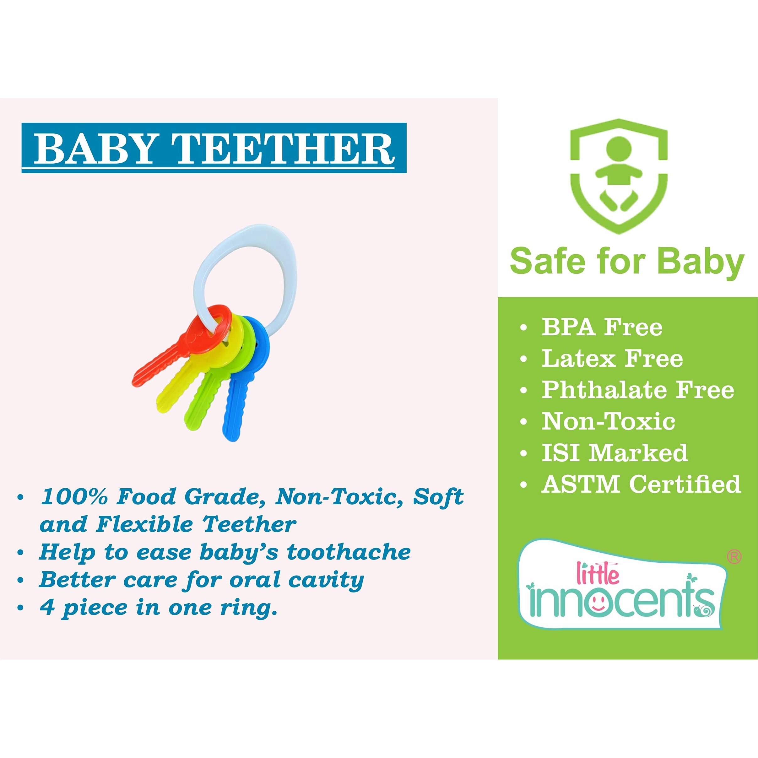 Little Innocents BPA-Free Non Toxic Colorful Plastic 2 Shake & Grab Rattles & 1 Soothing Key Teether for Babies & Infants, Early Age Toys for New Borns(3Pcs-Multicolor)