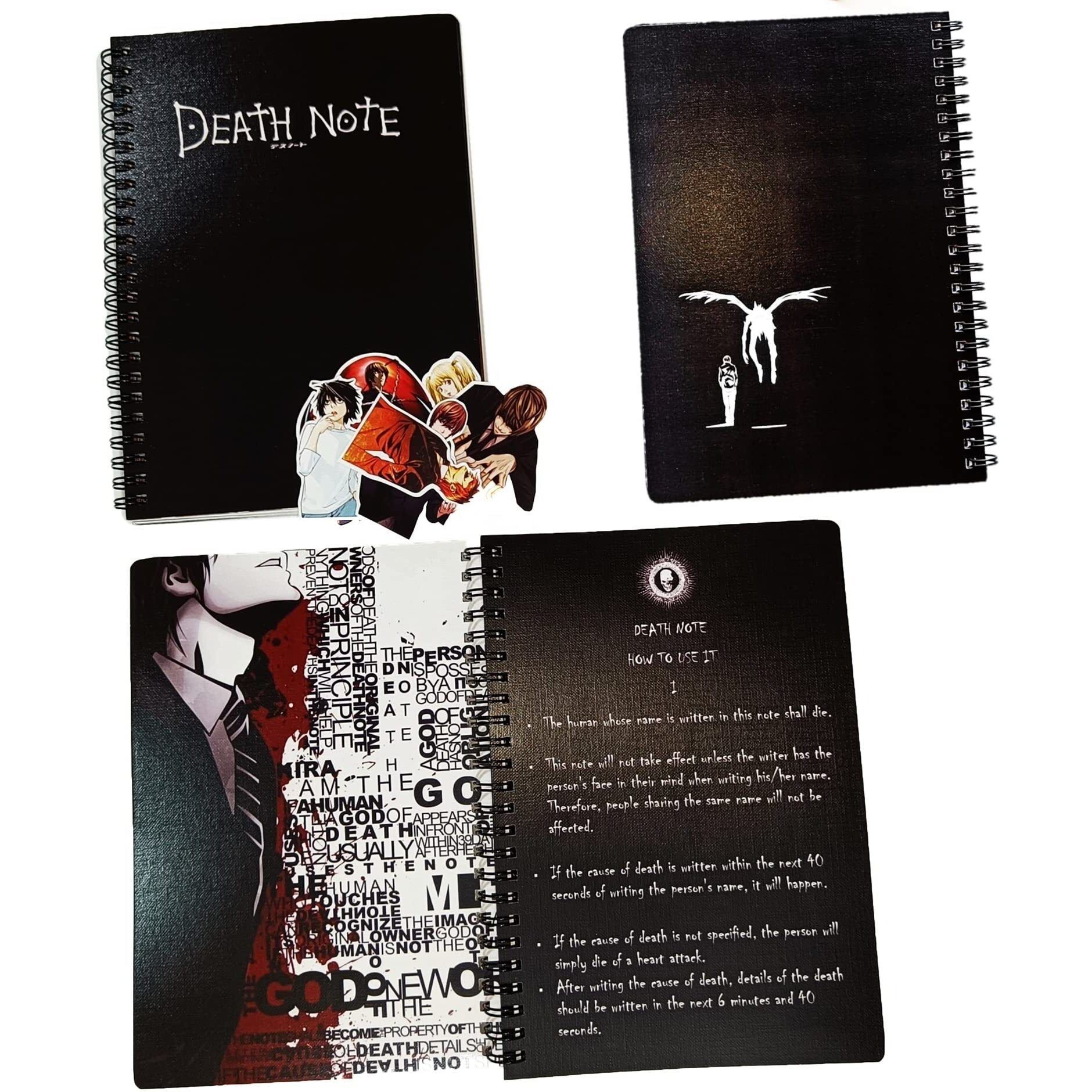 Death Note Notebook with 12 Death Note Stickers, Rules & 24 Art Covers in Coated Embossed Canvas paper, Quotes, Character names & logos of Death Note Anime in 110 Pages of 100 GSM Off-White Paper