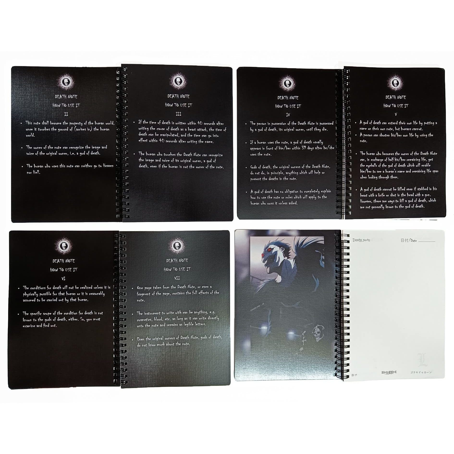 Death Note Notebook with 12 Death Note Stickers, Rules & 24 Art Covers in Coated Embossed Canvas paper, Quotes, Character names & logos of Death Note Anime in 110 Pages of 100 GSM Off-White Paper