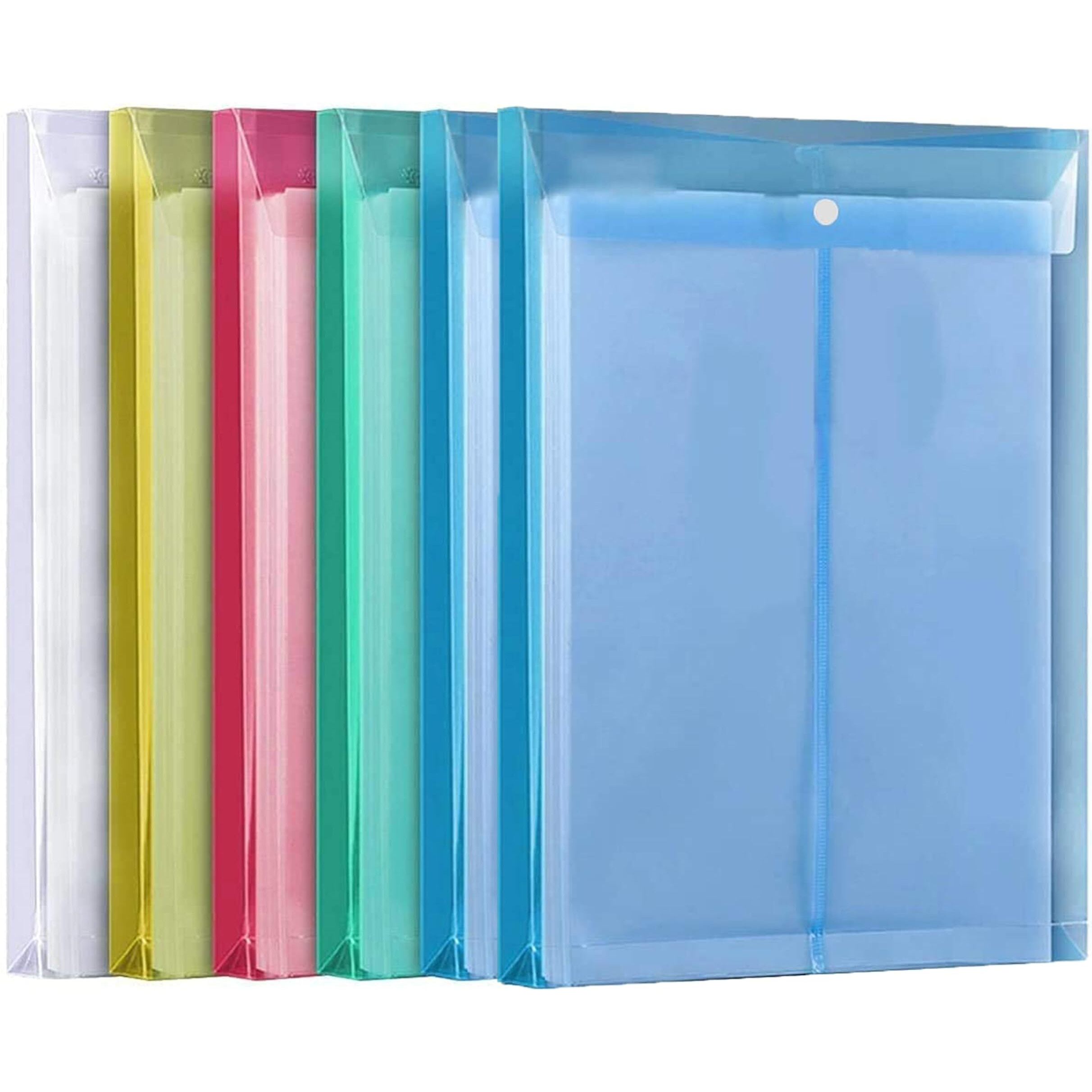 Shuban 6 Pcs A4 Document File Bag,Transparent Envelope Holder Storage Case, Snap Button Organizer, My Clear Plastic Bag (Multicolor)