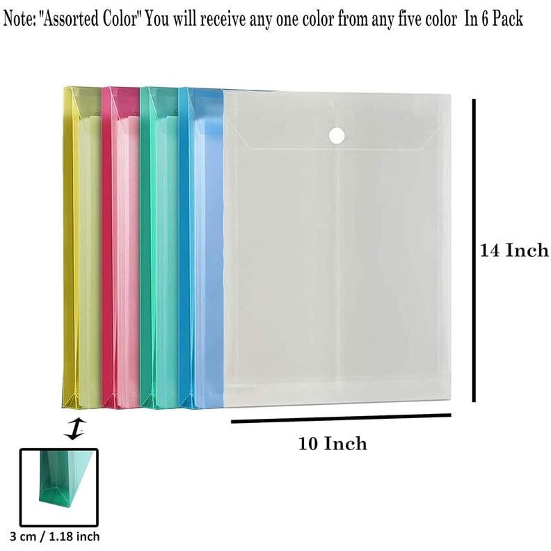 Shuban 6 Pcs A4 Document File Bag,Transparent Envelope Holder Storage Case, Snap Button Organizer, My Clear Plastic Bag (Multicolor)