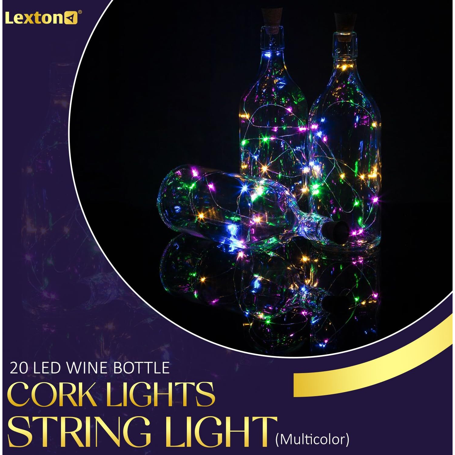 Lexton 20 LED Wine Bottle Cork Lights Copper Wire String Lights (Multicolor, Pack of 2) (Multicolor Lights)