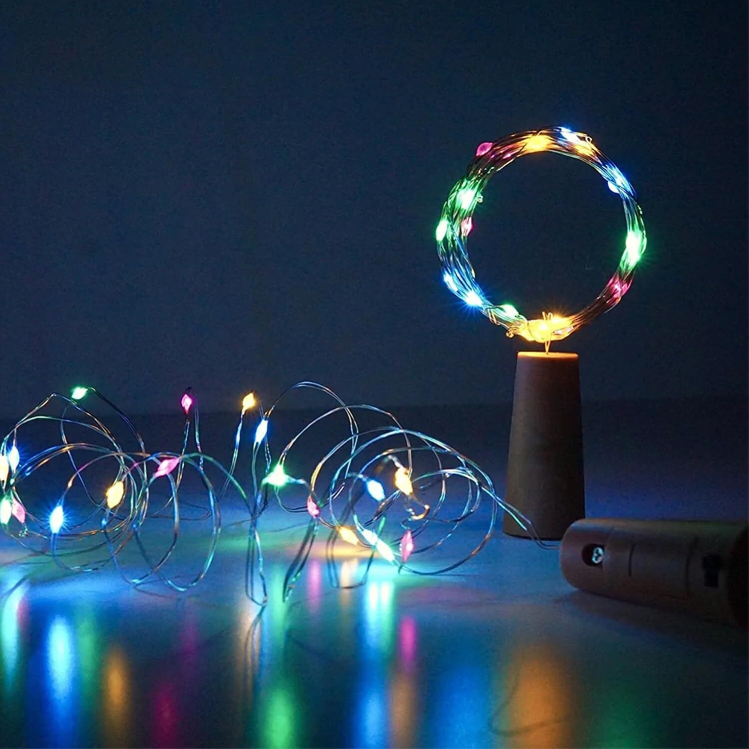 Lexton 20 LED Wine Bottle Cork Lights Copper Wire String Lights (Multicolor, Pack of 2) (Multicolor Lights)