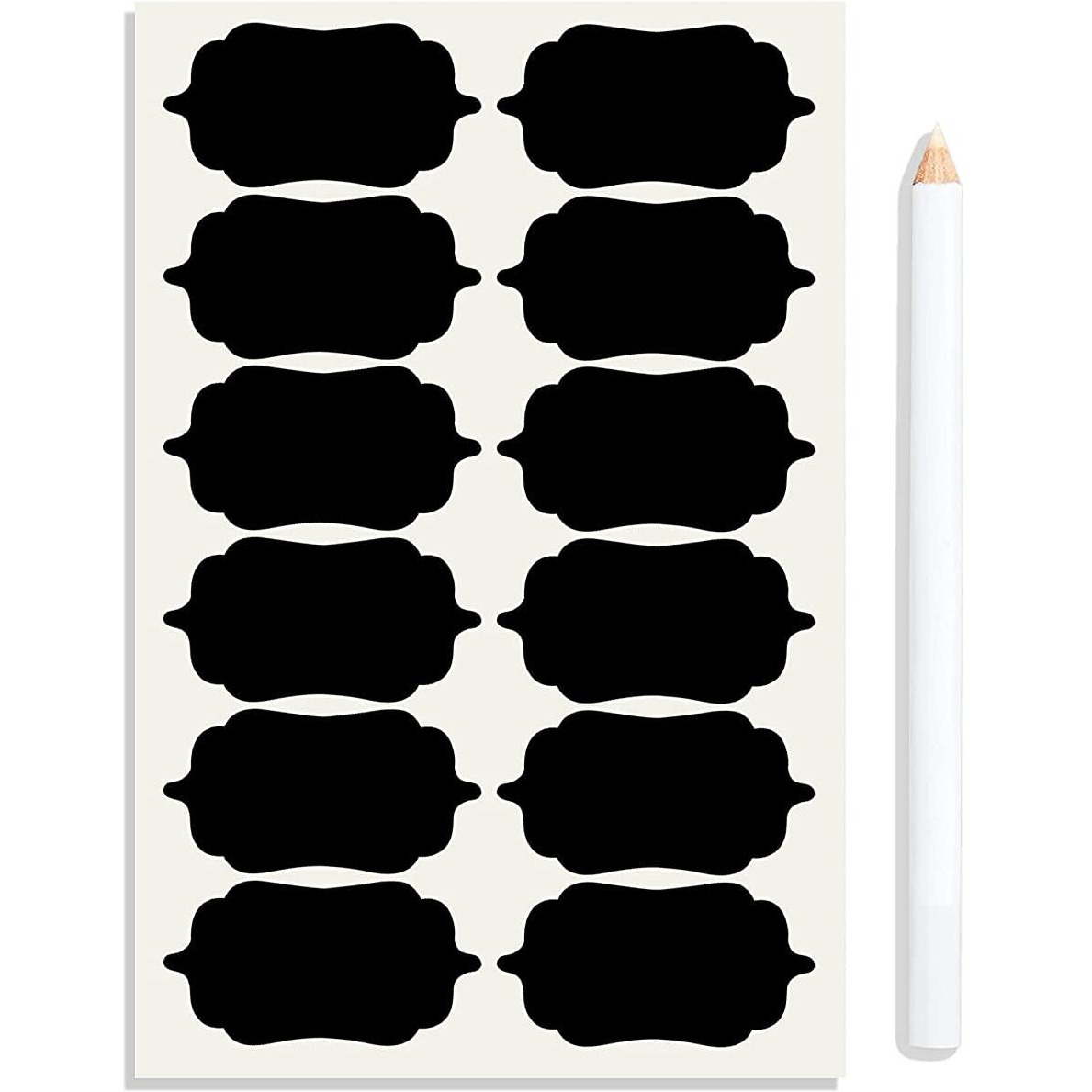 Uzoid Pack of 96 Waterproof Vinyl Self-Adhesive Stickers for Mason Jars Glass Bottles, Decals Craft, Kitchen Jar Labels Stickers with Pencil (Black Design 1, 2.5 Inch X 1.25 Inch)