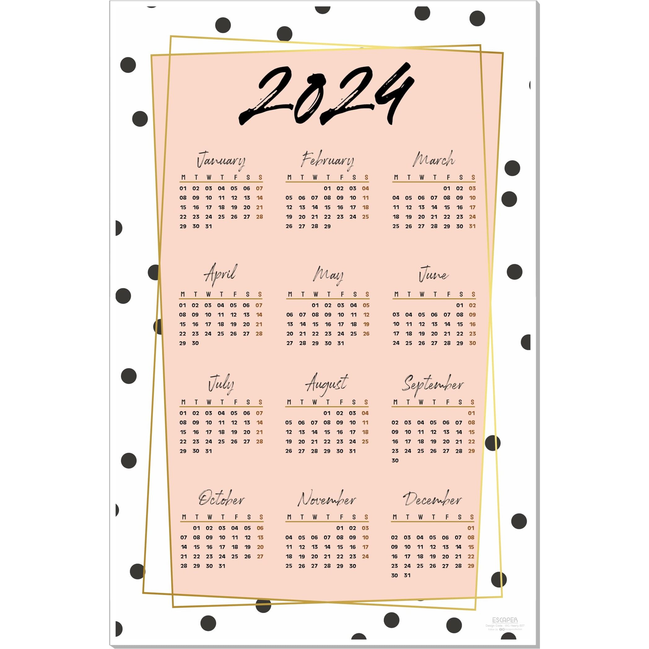 ESCAPER Polka Dots Theme Wall Calendar 2024 for Wall Single Page Yearly Wall Hanging Easy Application Perfect New Year Gift (Pack of 5 Units)