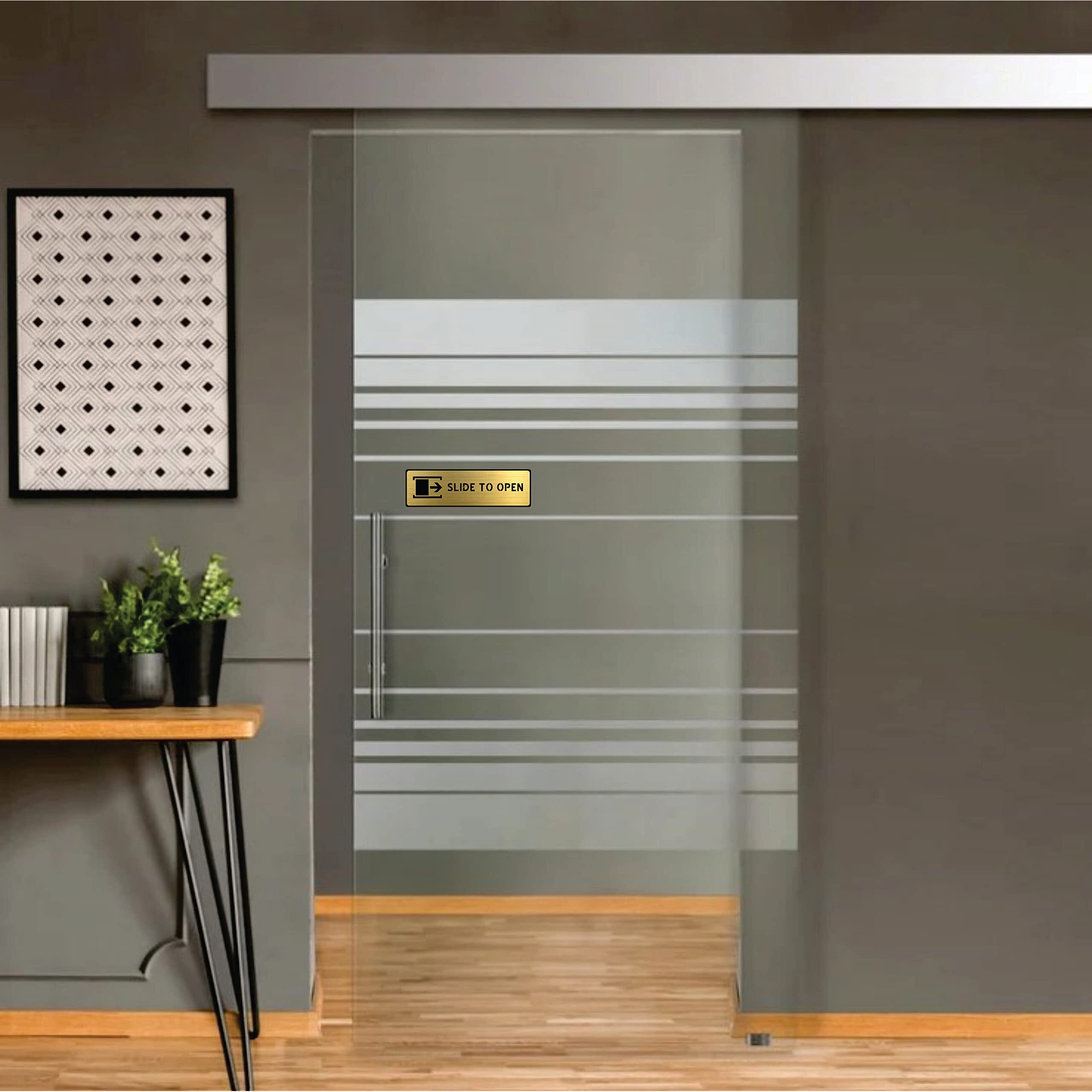 Vertical Root Inc Premium Brush Finish Acrylic SLIDE TO OPEN DOOR Sign Easy to Mount 3M Self-Adhesive Tape Signage for Office Hotel Society Resort Business Corporate Hospital