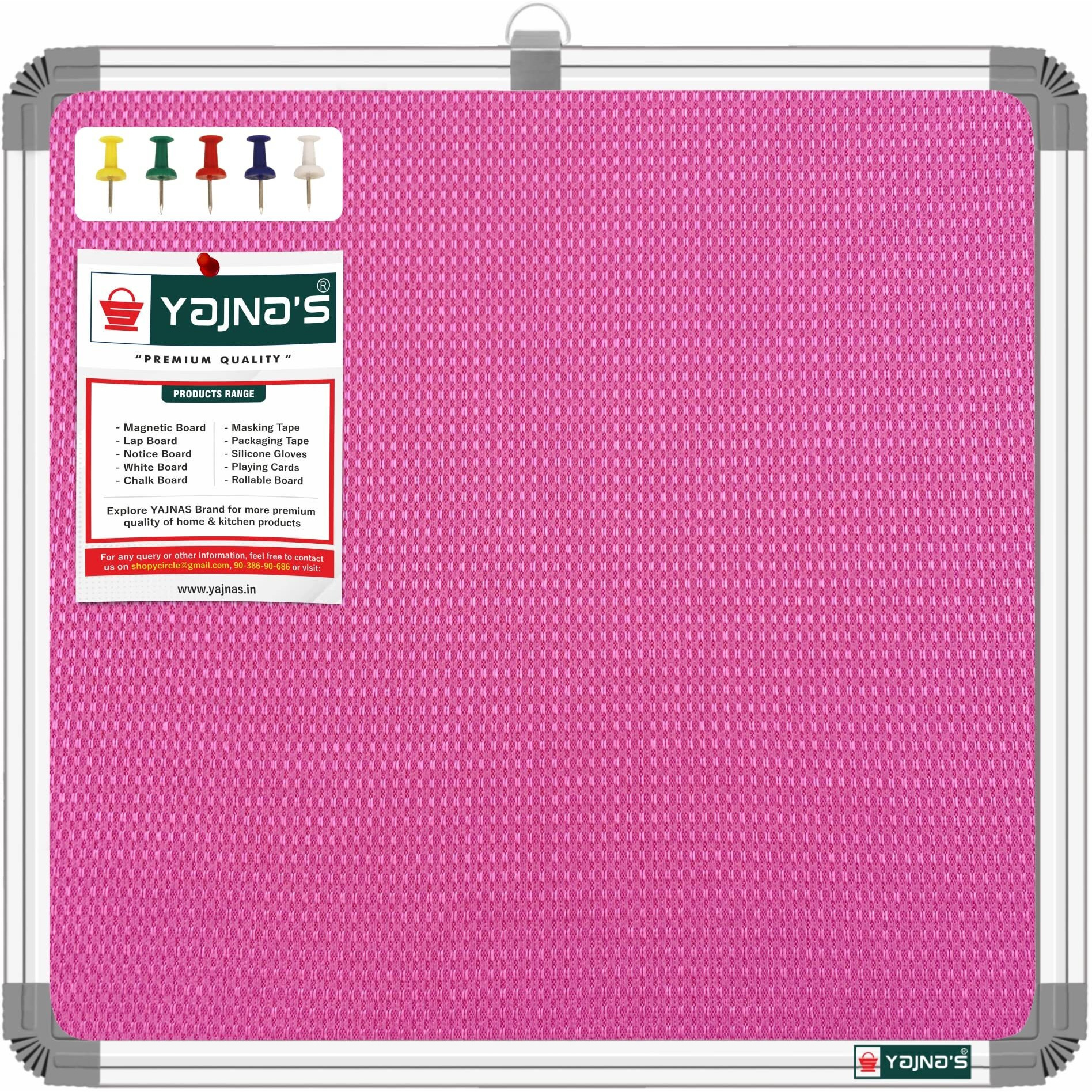 YAJNAS 28x28 CM Premium Material Pink Color Notice Board/Soft Board/Bulletin Board/Pin-up Display Board with 50 Pins for Study Room, Office, School & Home Use